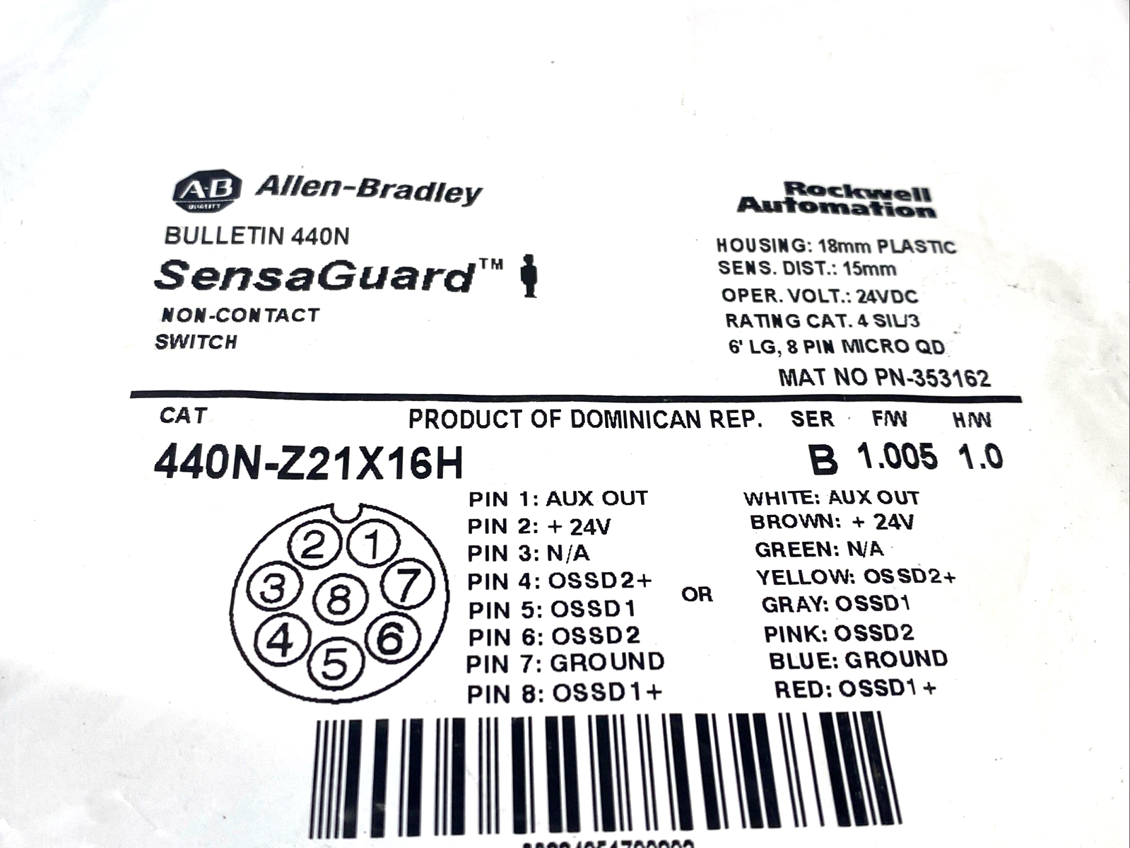 Allen Bradley 440N-Z21X16H Ser. B SensaGuard Non-Contact Switch 18mm Dia. - Maverick Industrial Sales
