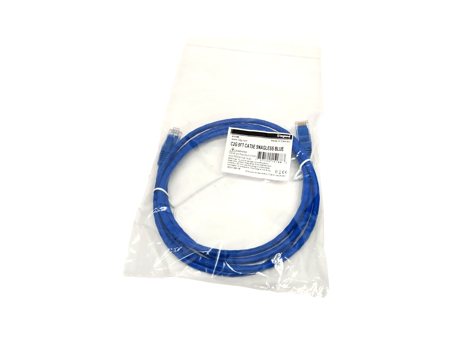 15188 | C2G CAT5E Snagless Unshielded Ethernet Network Patch Cable 5FT LOT OF 2 - New - Maverick Industrial Sales