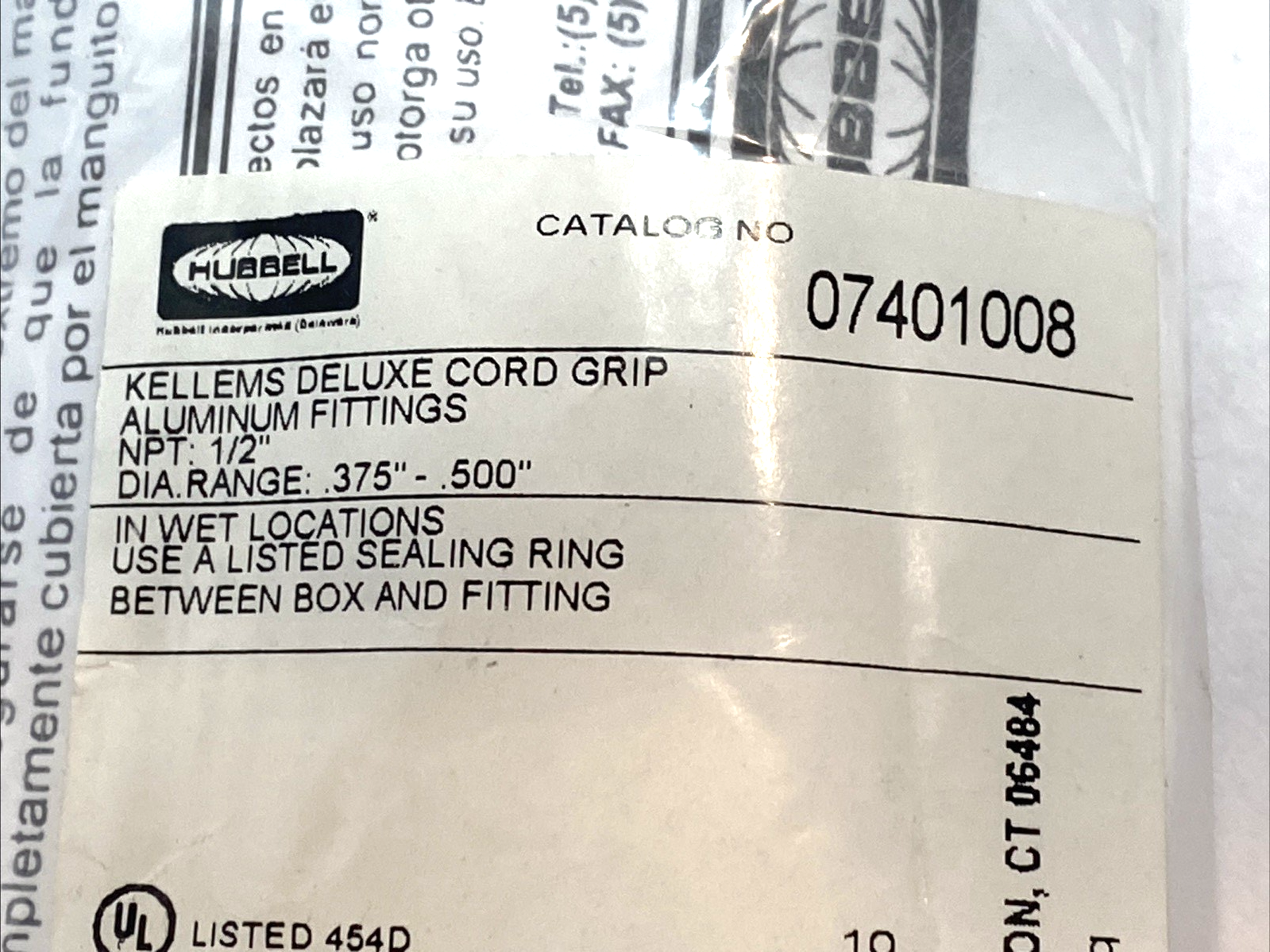 07401008 | Hubbell Deluxe Cord Grip 1/2" NPT .375–.500" SS Mesh - New - Maverick Industrial Sales