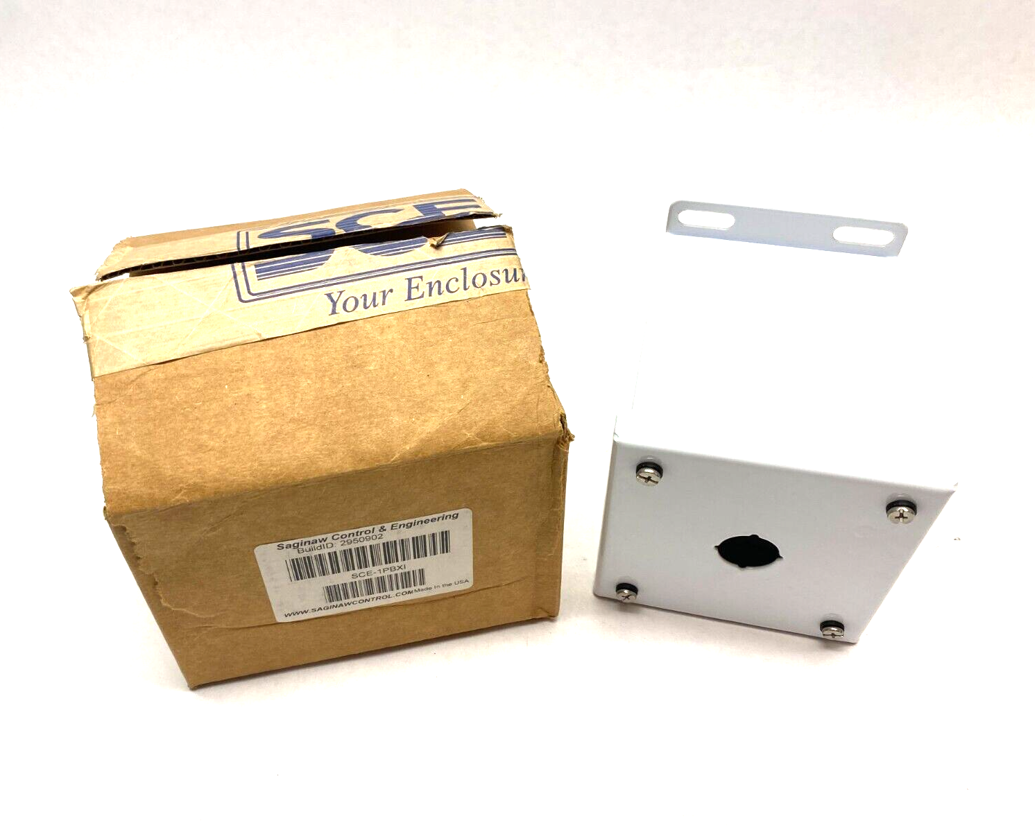 Saginaw Control & Engineering SCE-1PBXI Pushbutton Enclosure 4" x 4" White Steel - Maverick Industrial Sales