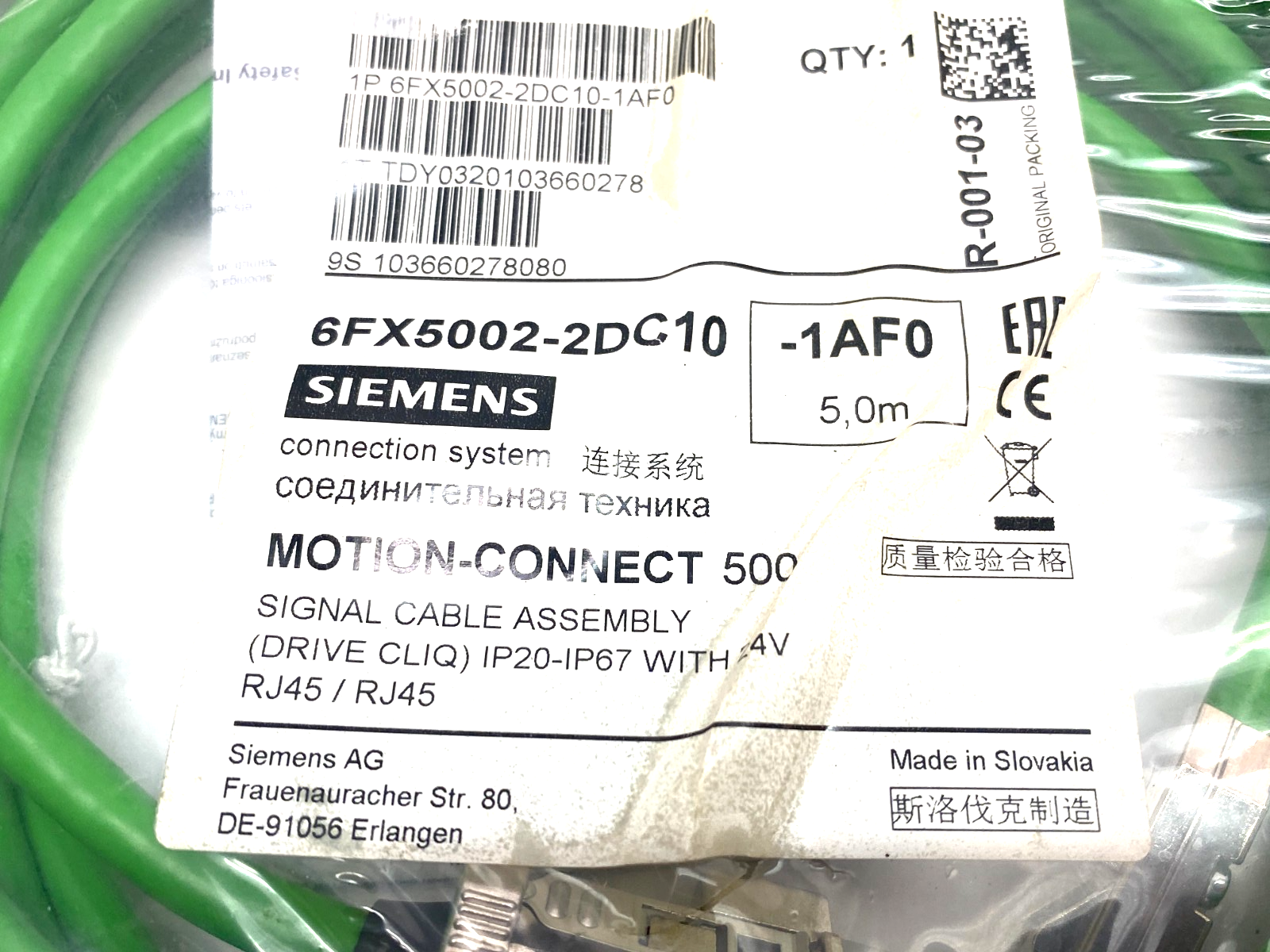 Siemens 6FX5002-2DC10-1AF0 MOTION-CONNECT 500 Signal Cable Assembly 5m Length - Maverick Industrial Sales