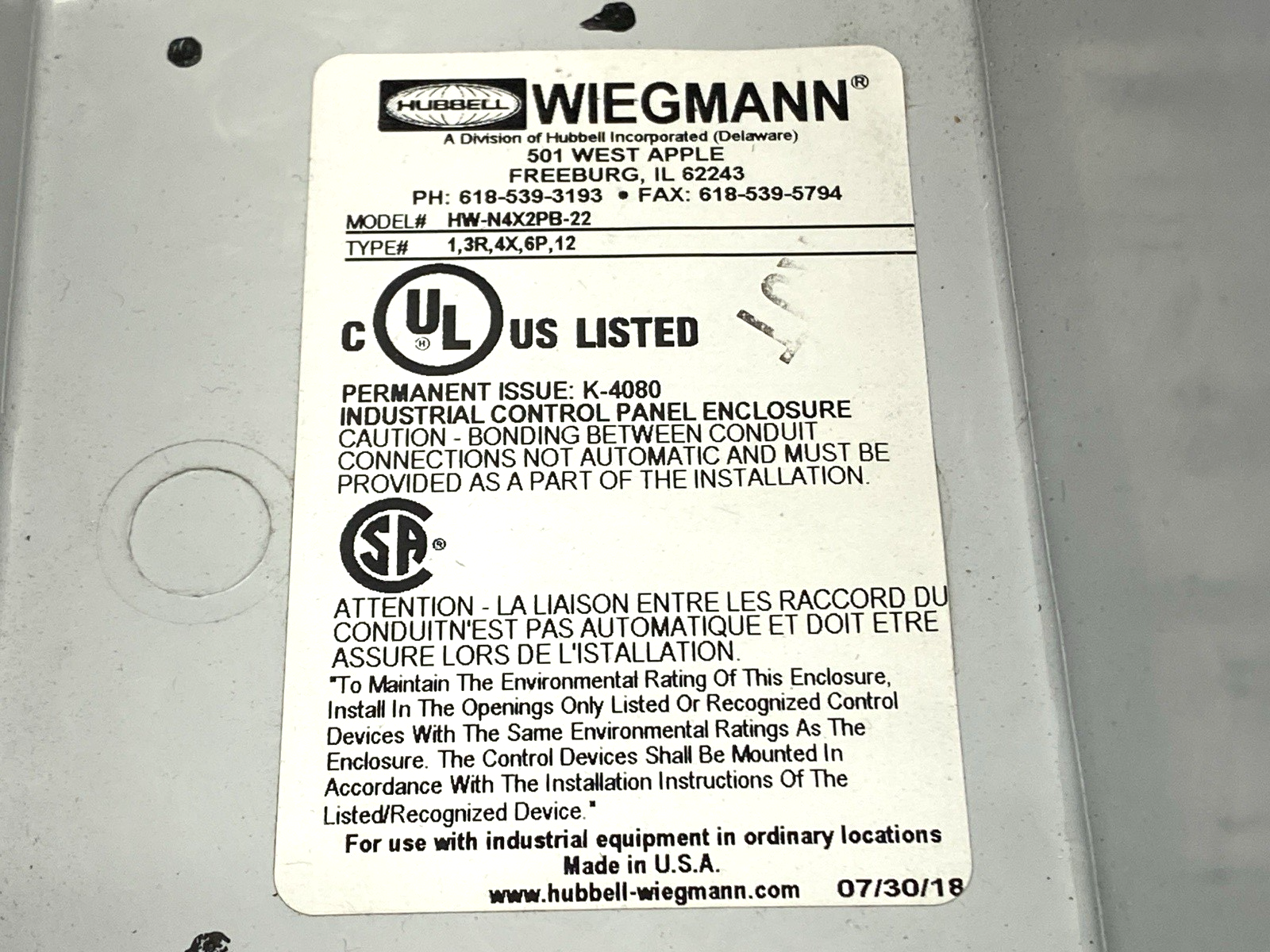 Hubbell Wiegmann HW-N4X2PB-22 Gray Pushbutton Enclosure 22mm 6" x 4" x 4" - Maverick Industrial Sales