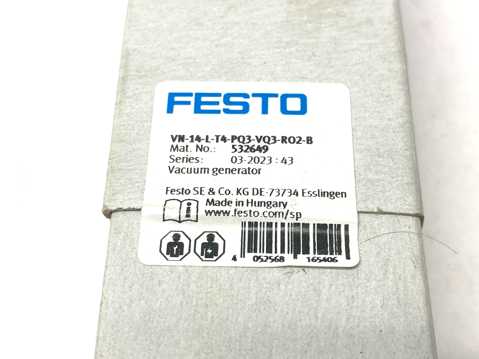Festo VN-14-L-T4-PQ3-VQ3-RO2-B T-Shape Vacuum Generator 2/2 Valve 532649 - Maverick Industrial Sales