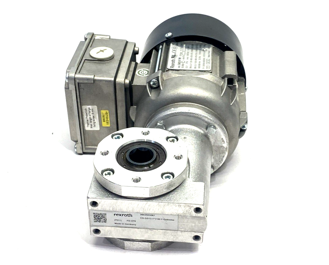 3842547991 | Bosch Rexroth 3PH Induction Motor 265/460V 0.10kW w/ 20:1 Gearbox - Used - Maverick Industrial Sales