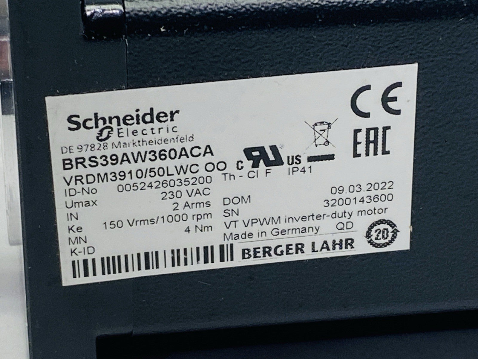 Schneider Electric BRS39AW360ACA 3-Phase Stepper Motor 1000RPM 4.52Nm 230VAC - Maverick Industrial Sales