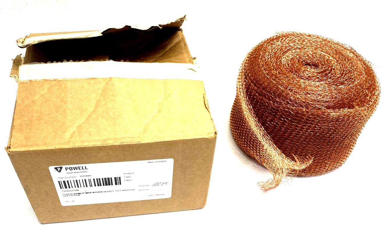 Powell 10104001 Copper Mesh 4" Wide Medium Density 0.0075" Hard Flat 100FT ROLL - Maverick Industrial Sales