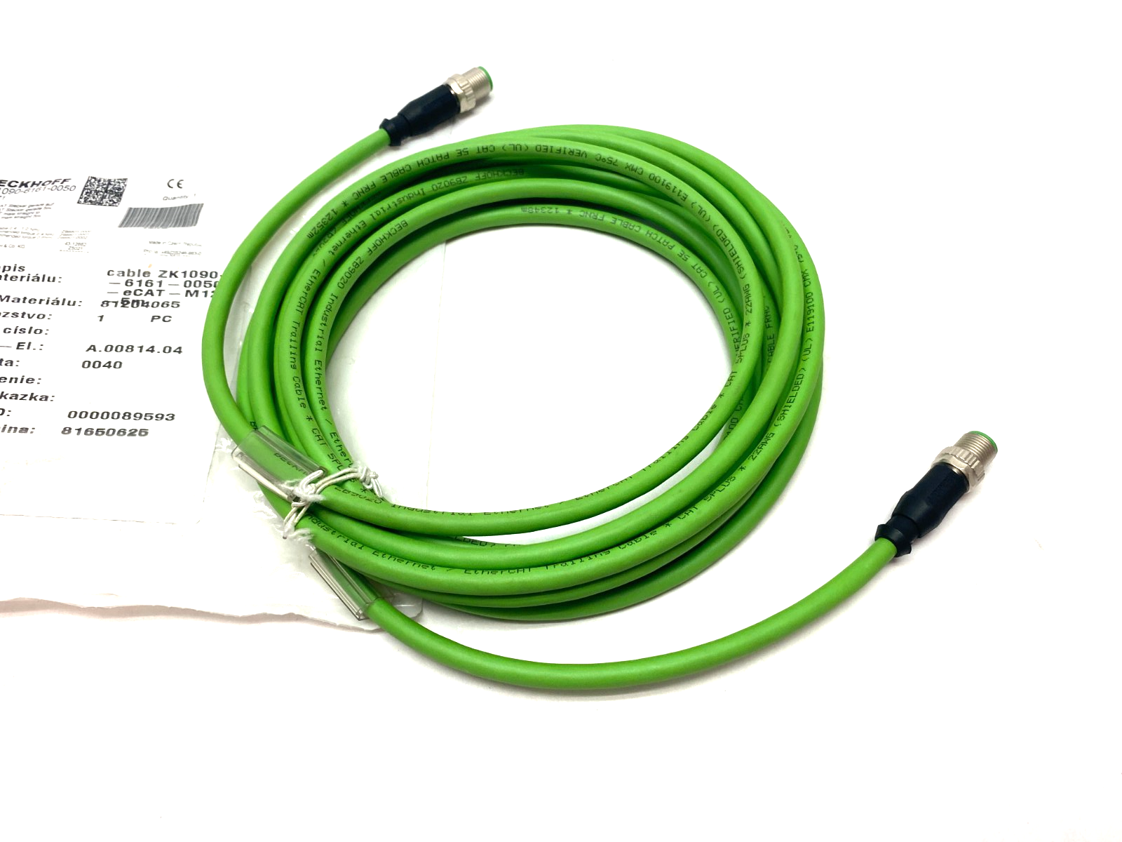 Beckhoff ZK1090-6161-0050 Double Ended EtherCAT Cable M12 M to M 4-Pin 053371 - Maverick Industrial Sales