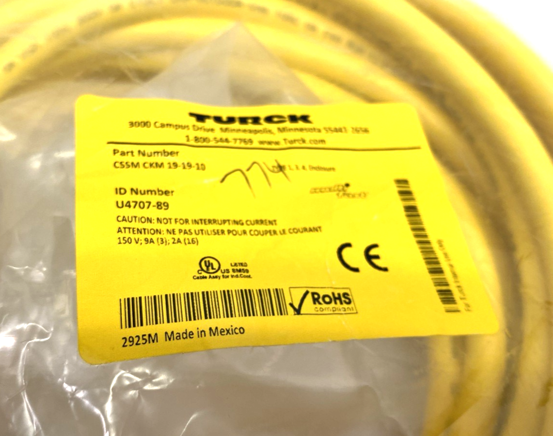CSSM CKM 19-19-10 | Turck Multifast Double-Ended Connection Cable 19-Pin U4704-10 - New – Open box - Maverick Industrial Sales