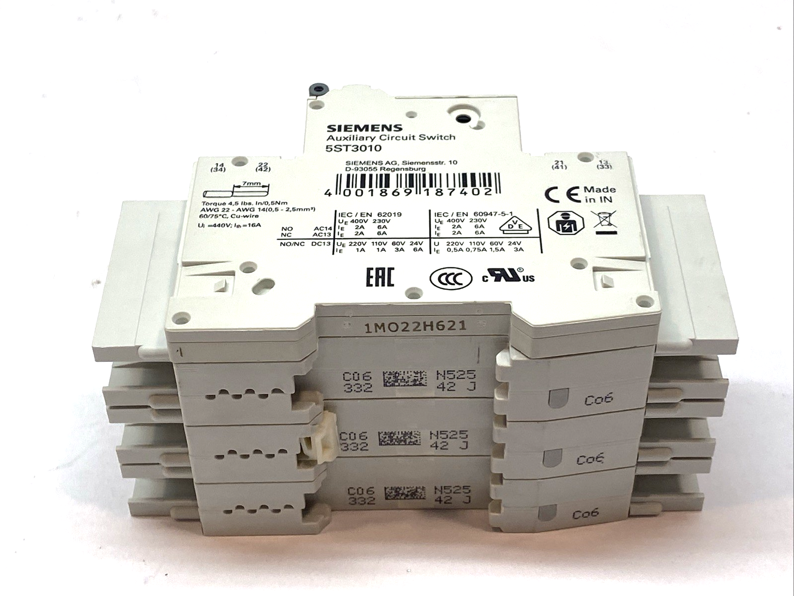 5SJ4306-7HG42 | Siemens Miniature Circuit Breaker 3 Pole 6A 277/480V w/ 5ST3010 - Used - Maverick Industrial Sales