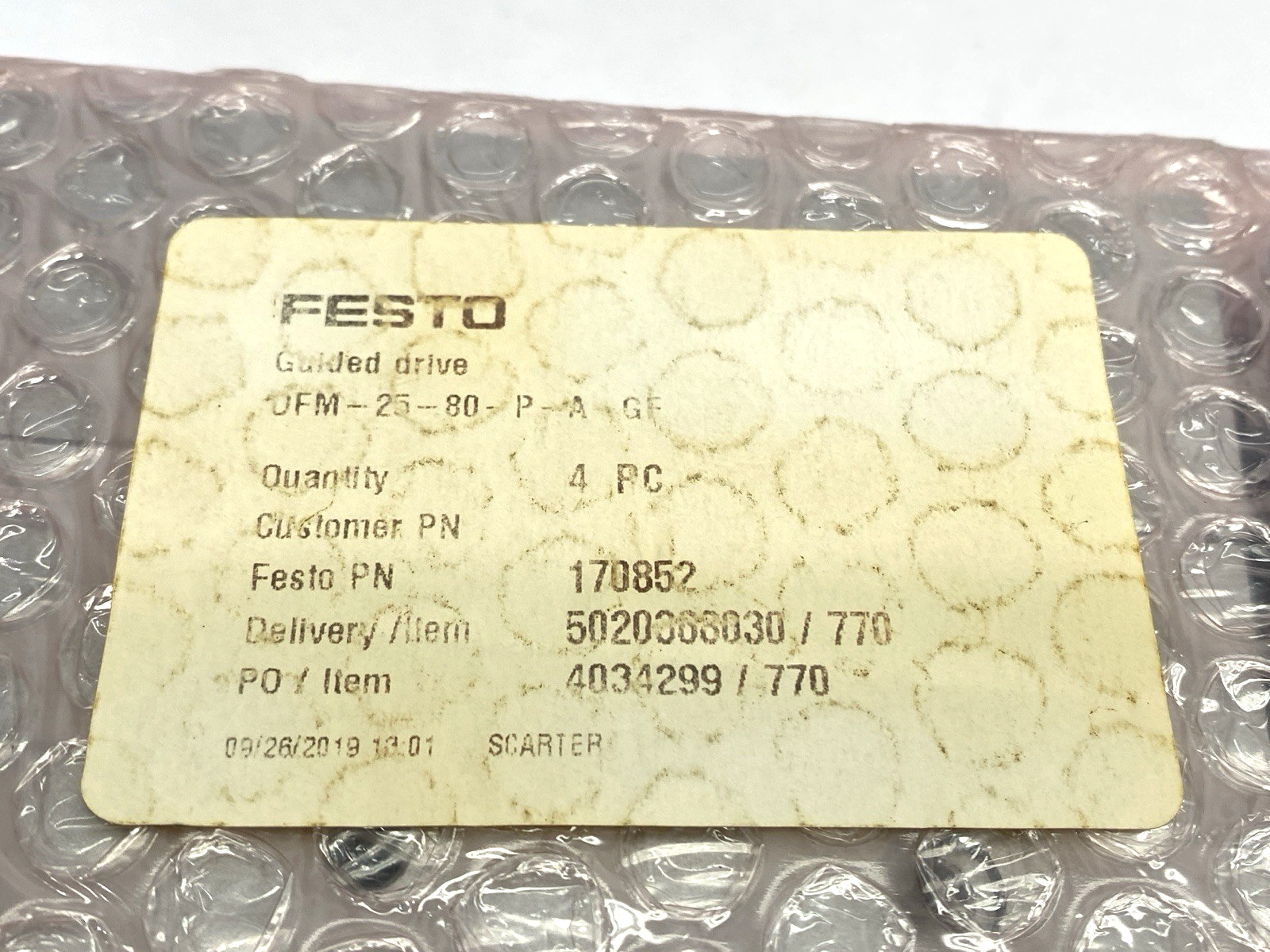 Festo DFM-25-80-B-P-A-GF Pneumatic Guided Drive Cylinder 80mm Stroke 170852 - Maverick Industrial Sales