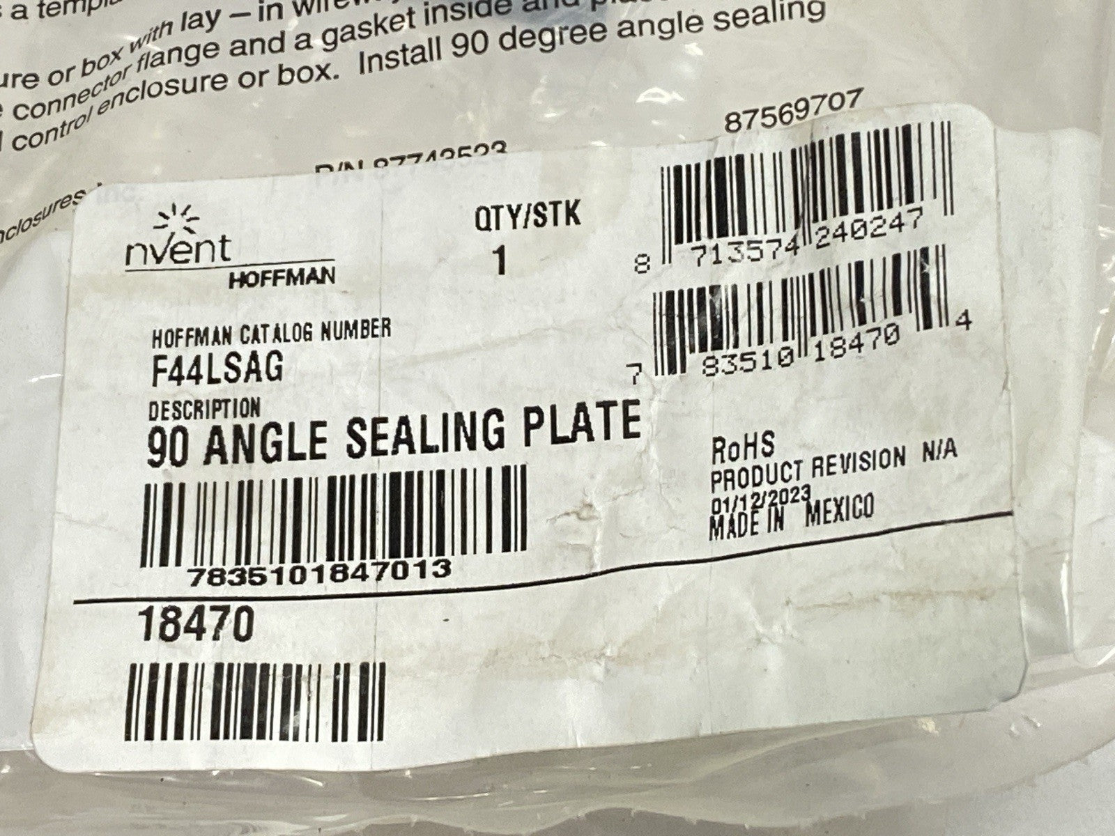 Hoffman F44LSAG Sealing Plate Kit 90-Degree Angle Lay-in 4" X 4" 18470 - Maverick Industrial Sales