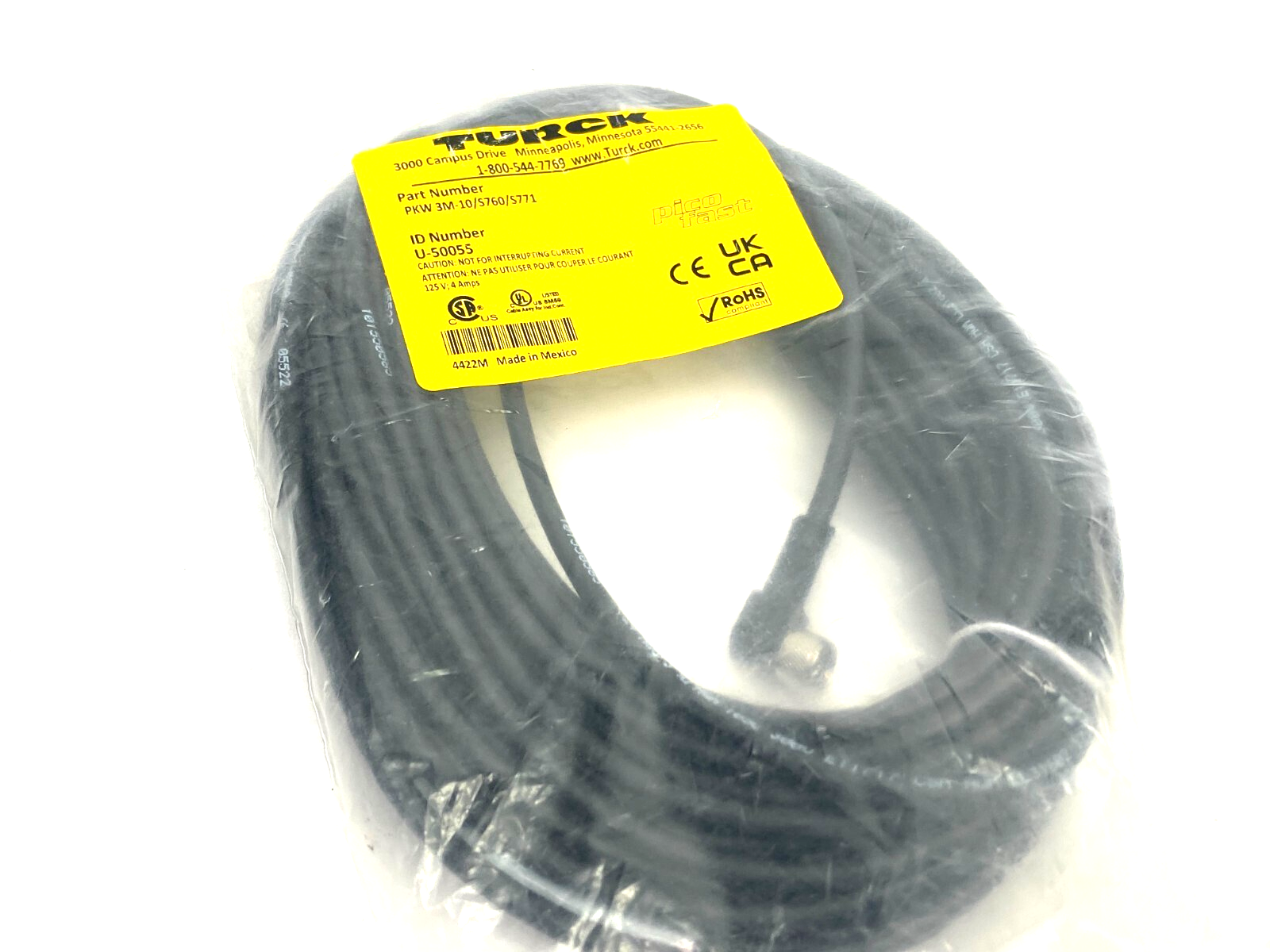Turck PKW 3M-10/S760/S771 Picofast Single Ended Cordset U-50055 - Maverick Industrial Sales