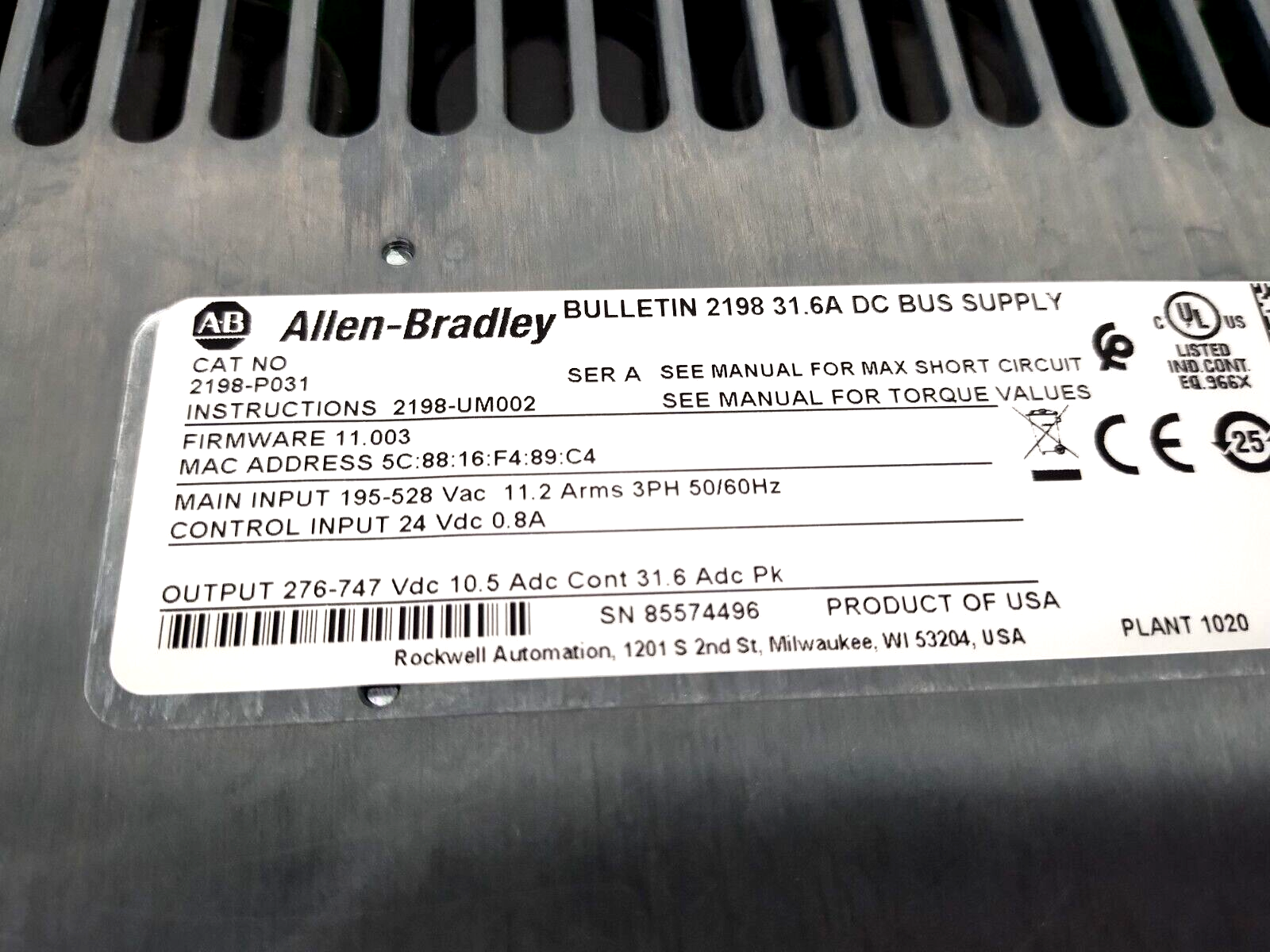 Allen Bradley 2198-P031 Ser. A Kinetix 5700 Servo System DC Bus Supply Unit - Maverick Industrial Sales