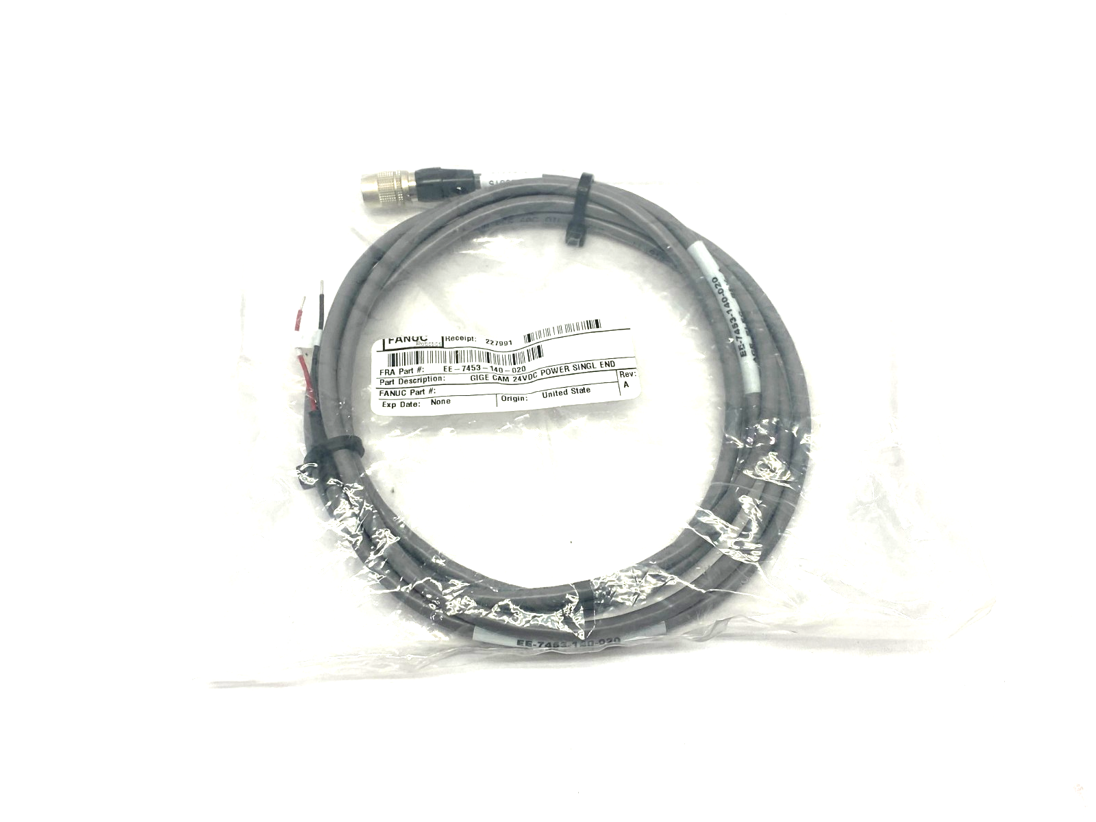 EE-7453-140-020 | Fanuc GigE Camera Power Cable Single End 24VDC - New – Open Box - Maverick Industrial Sales