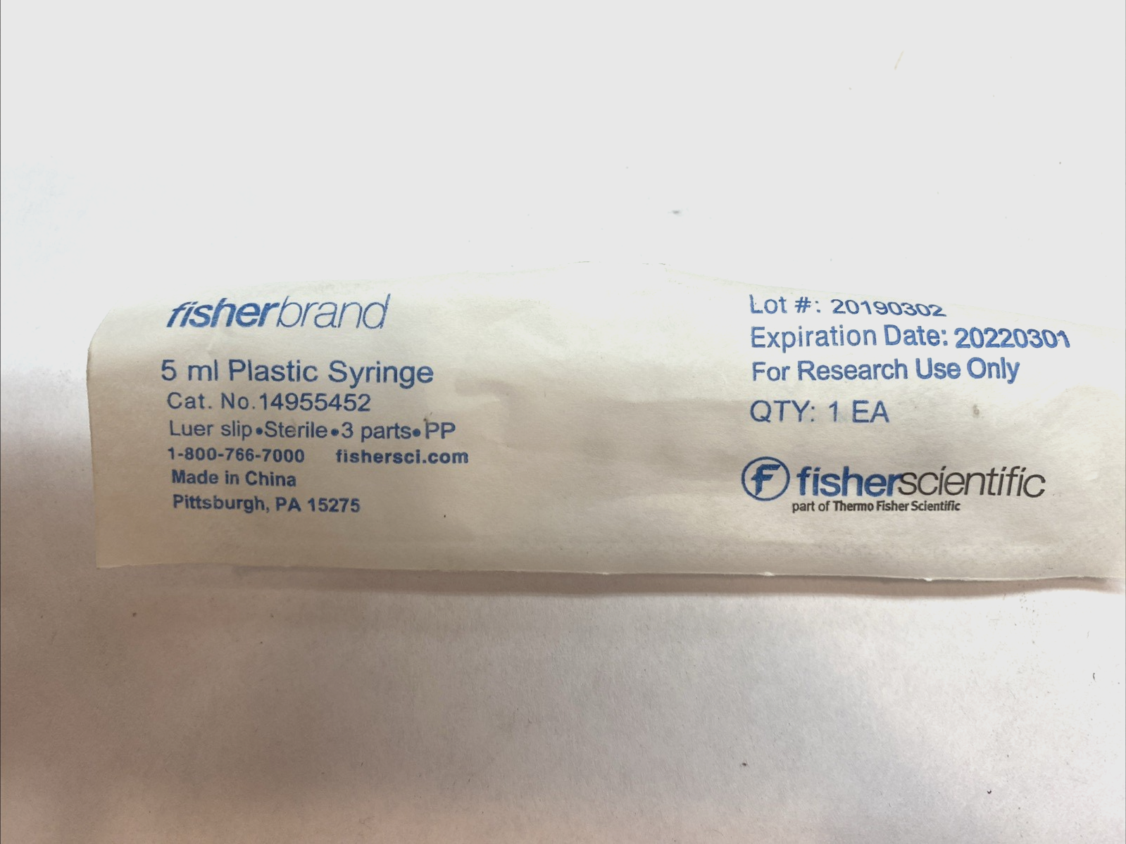 Fisher Scientific 100559 5 mL Sterile Plastic Luer Slip Syringe LOT 100 - Maverick Industrial Sales