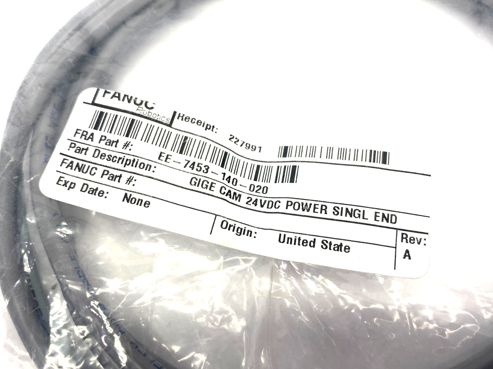 EE-7453-140-020 | Fanuc GigE Camera Power Cable Single End 24VDC - New – Open Box - Maverick Industrial Sales