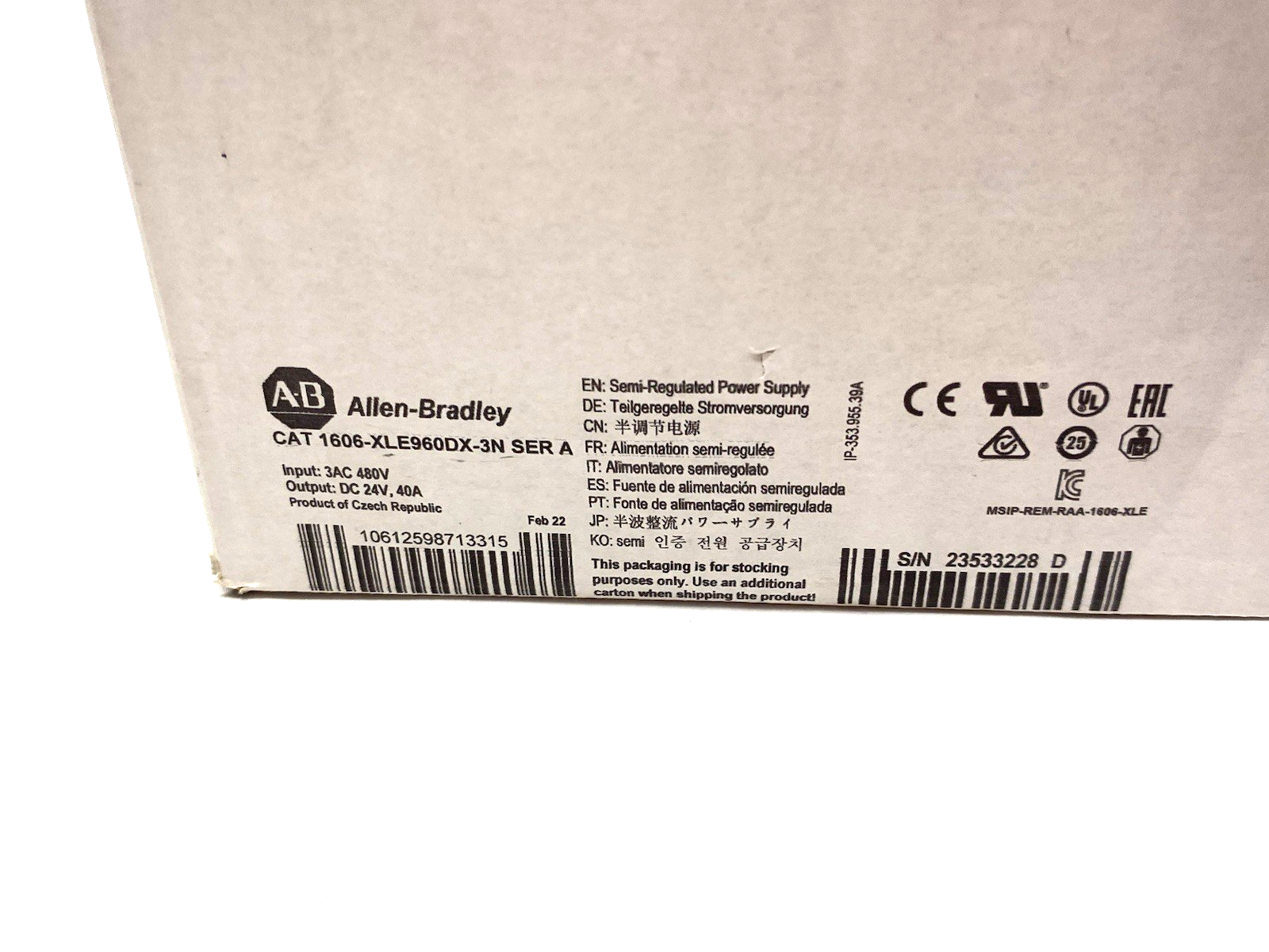 1606-XLE960DX-3N | Allen Bradley Ser. A Semi-Regulated Power Supply 3AC 480V Input - New Other - Maverick Industrial Sales