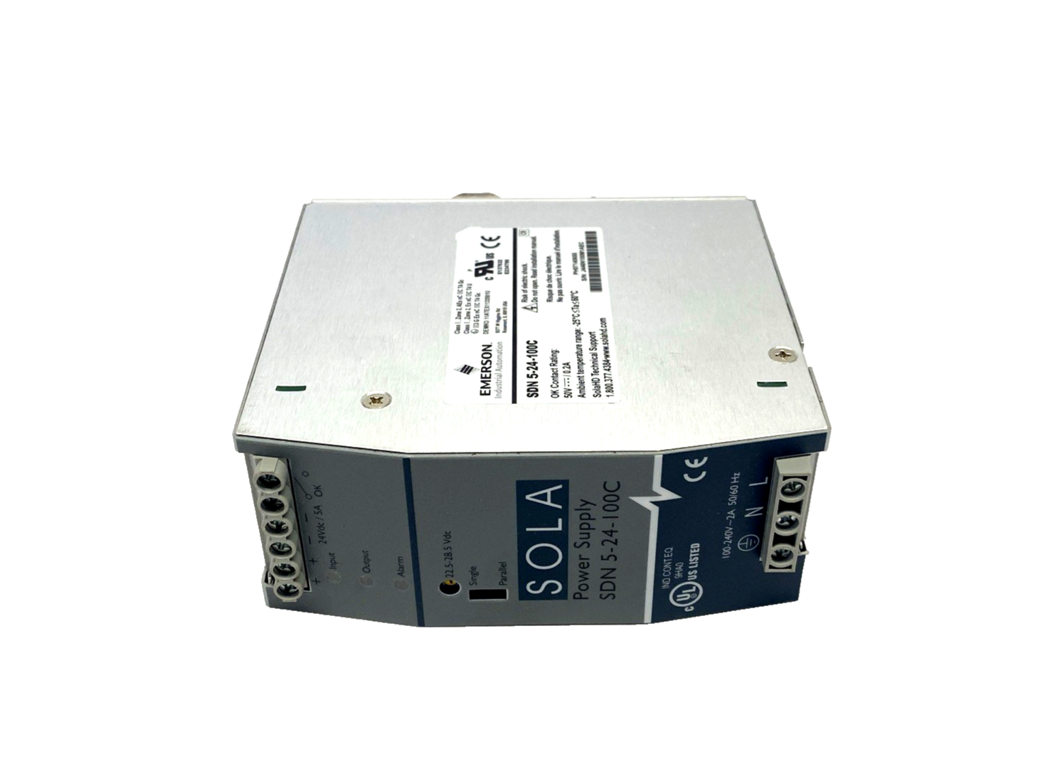 SDN 5-24-100C | Sola Power Supply 100-240VAC 2A In 24VDC 5A 120W Out - Used - Maverick Industrial Sales