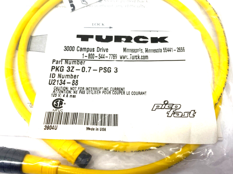 Turck PKG 3Z-0.7-PSG 3 Picofast Snap-On Connector Cordset U2134-88 - Maverick Industrial Sales