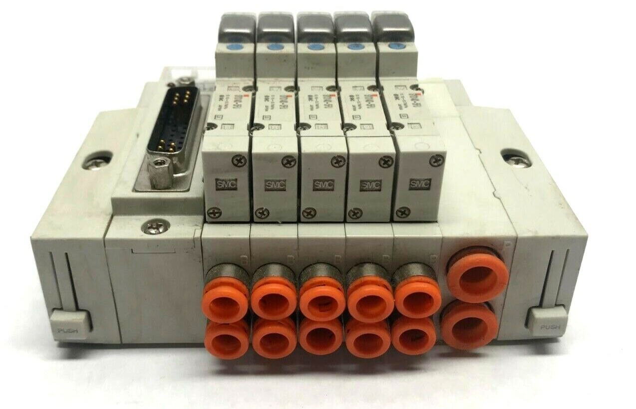 SMC SS5Y3-45NFD-05U-N7 Manifold Base w/ 5x SY3140-5FU & 24VDC Comm Connector - Maverick Industrial Sales