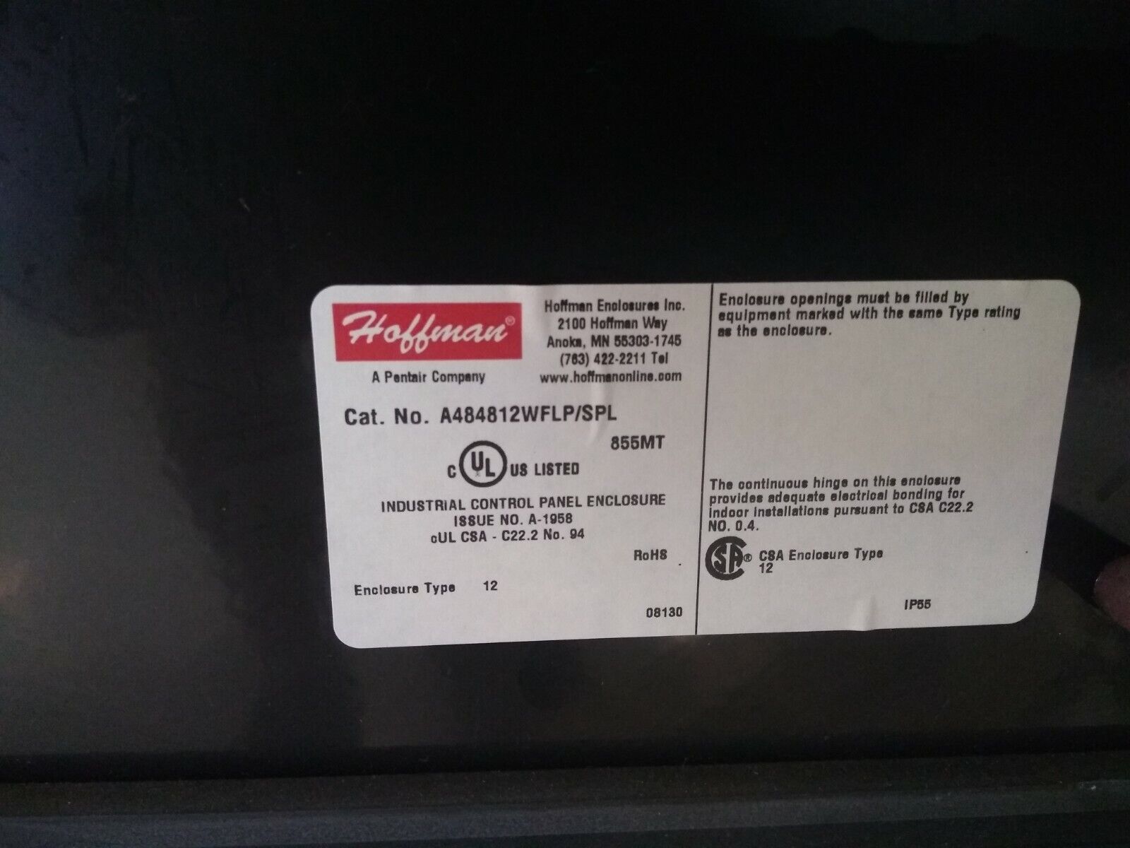 Hoffman A244208WFLP/SPL & A484812WFLP/SPL Combination Electrical Panel Enclosure - Maverick Industrial Sales