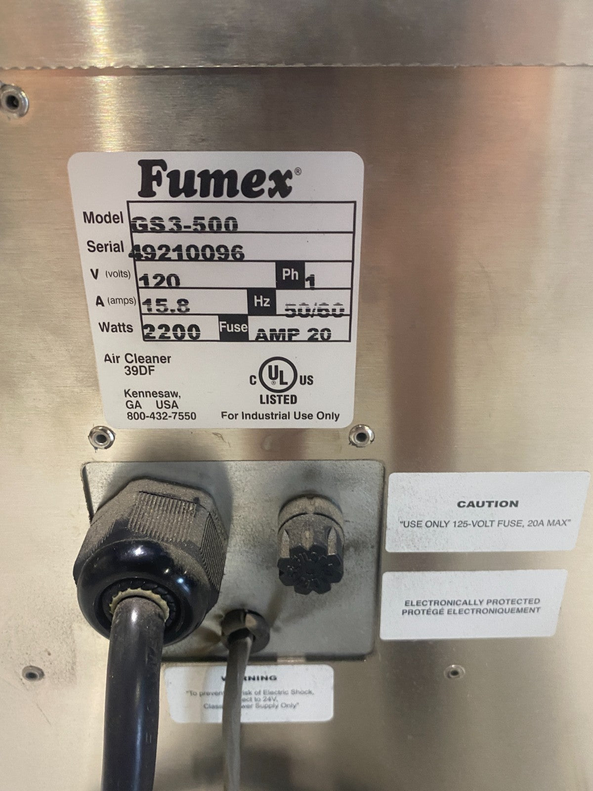 Fumex GS3-500 Air Filtration Fume Extractor Unit USED FILTERS, MISSING ONE WHEEL - Maverick Industrial Sales
