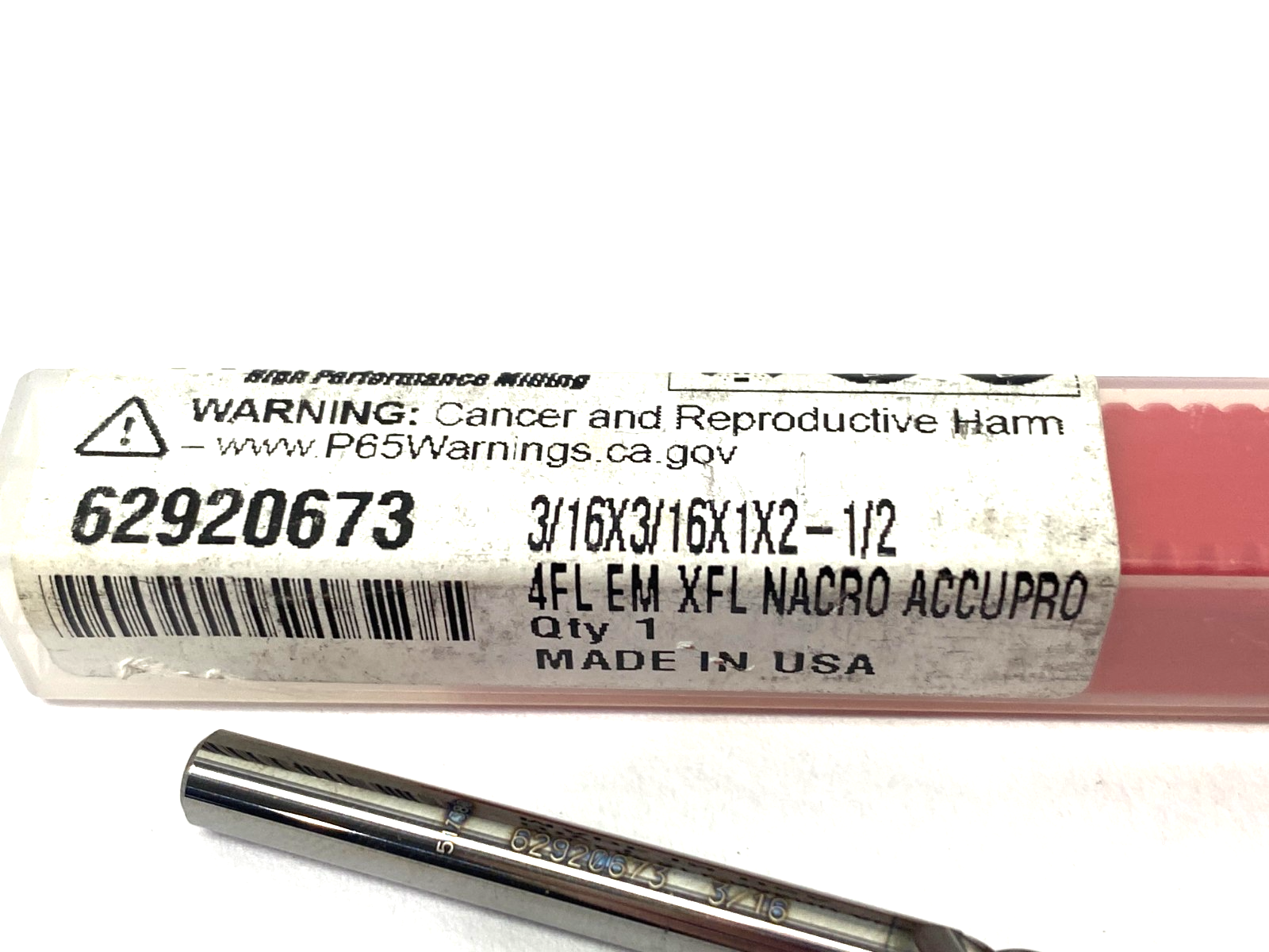 Accupro 62920673 Square End Mill: 3/16" Dia, 1" LOC, 4 Flute, Solid Carbide - Maverick Industrial Sales