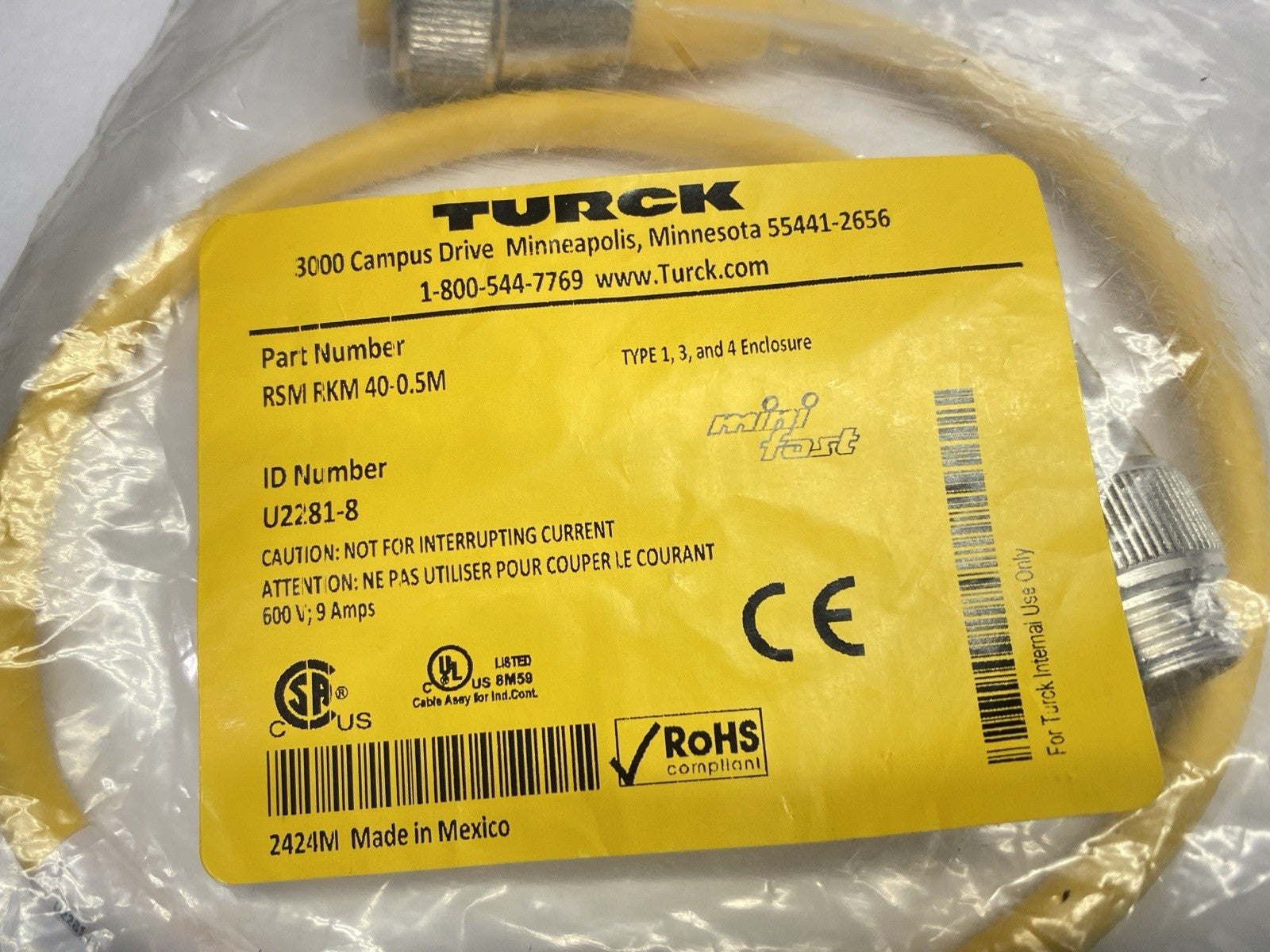 RSM RKM 40-0.5M | Turck Actuator / Sensor Cable M/F 7/8" 4-Pin 0.5m U2281-8 - New - Maverick Industrial Sales