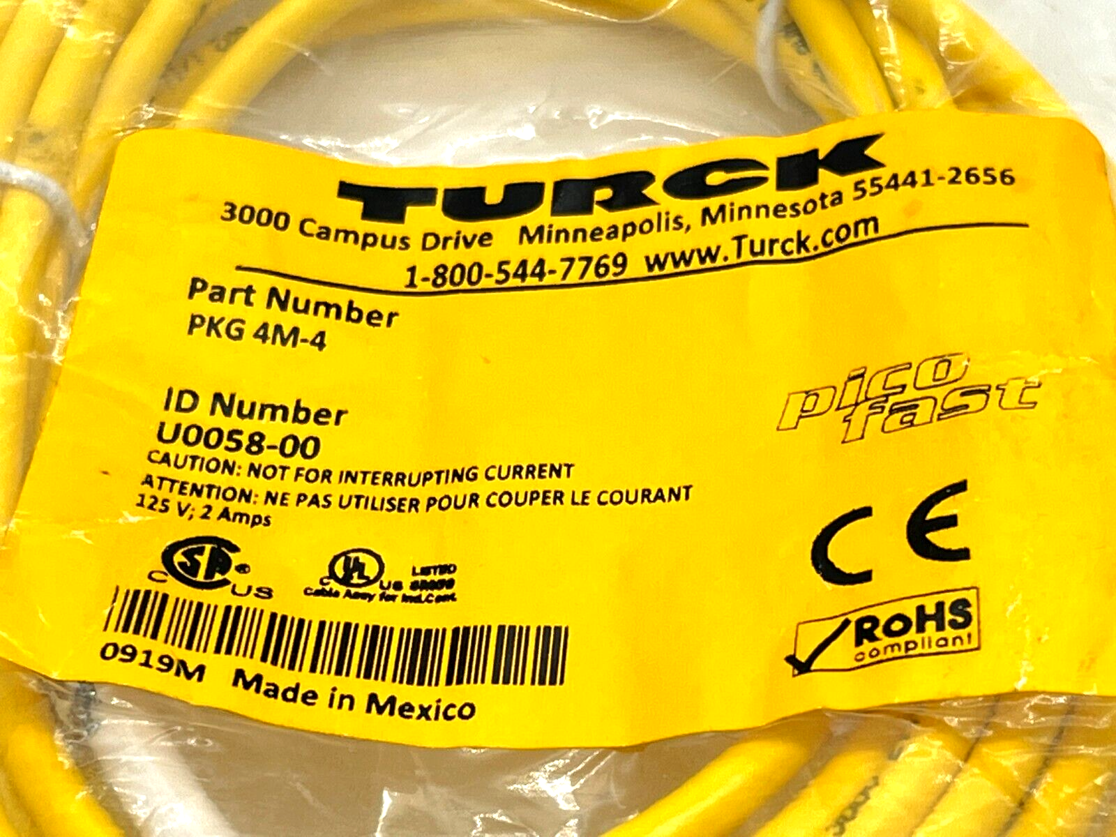PKG 4M-4 | Turck Picofast Sensor/Actuator Cordset M8 Female Straight U0058-00 - New - Maverick Industrial Sales