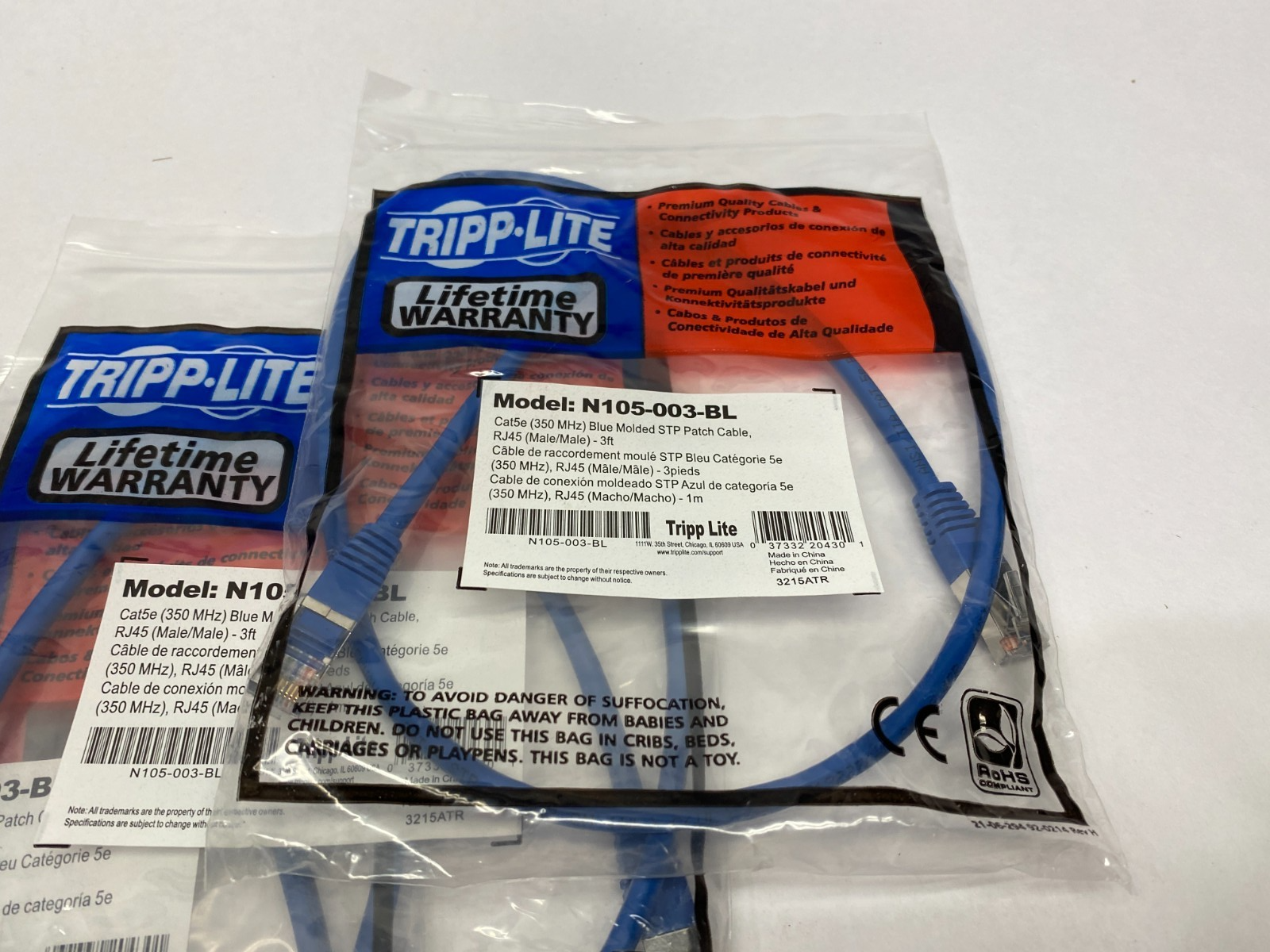 N105-003-BL | Tripp Lite Cat5e Molded Ethernet Patch Cable LOT OF 4 - New - Maverick Industrial Sales