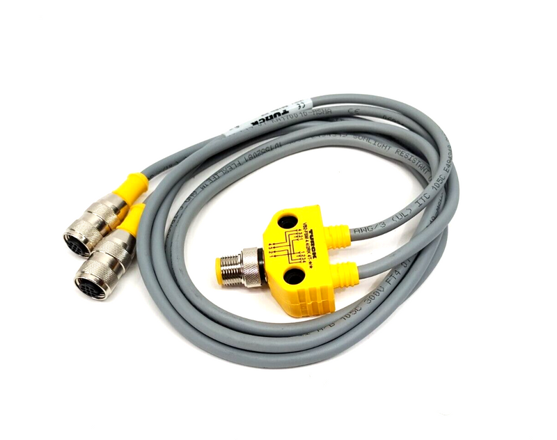 Turck VB2-FSM 4.4/2RK 4T-1/1 Daisy Chain 2-Branch Splitter M12 4-Pin 1m U0100-7 - Maverick Industrial Sales