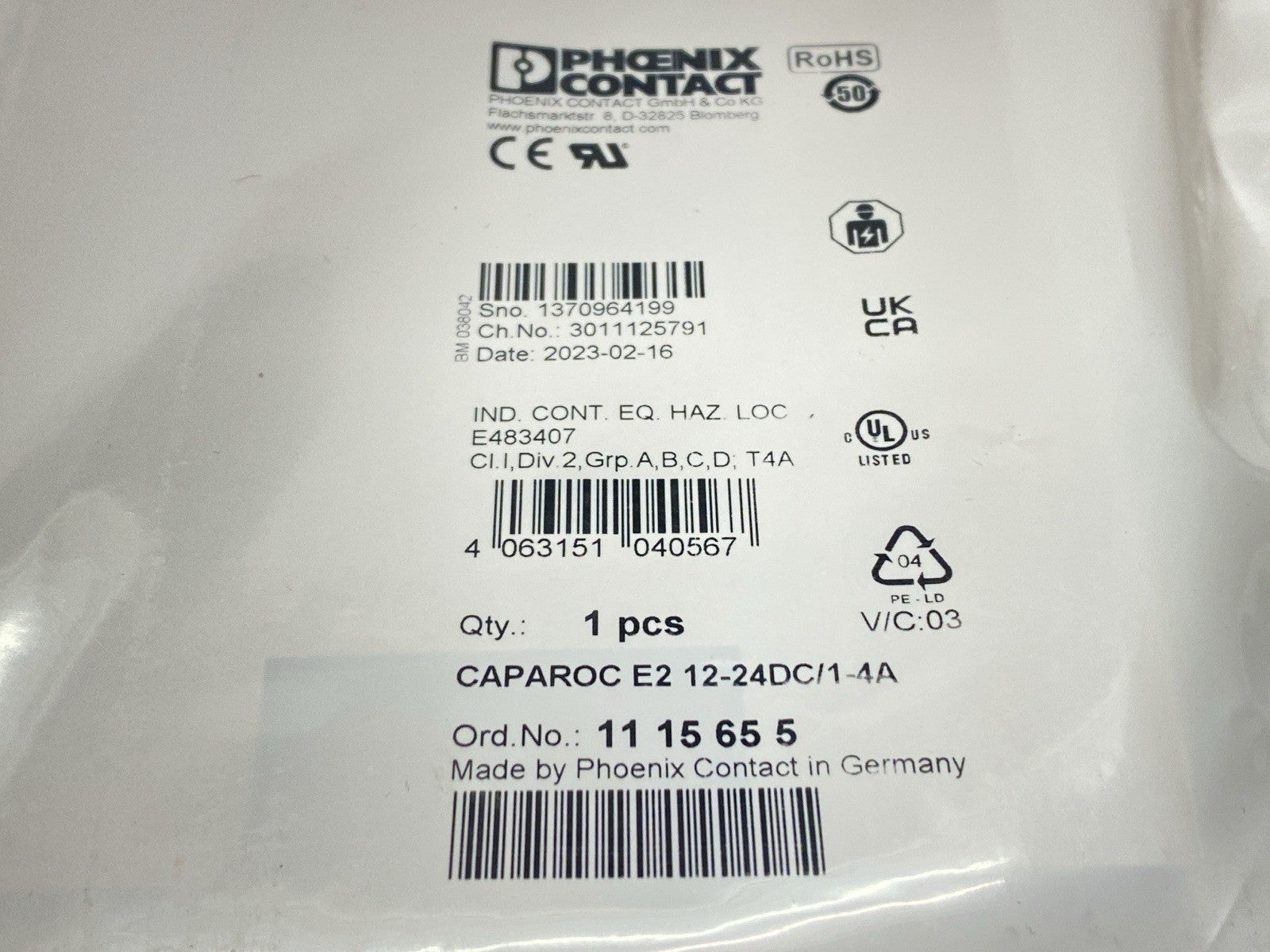CAPAROC E2 12-24DC/1-4A | Phoenix Contact Electronic Circuit Breaker 1115655 - New - Maverick Industrial Sales