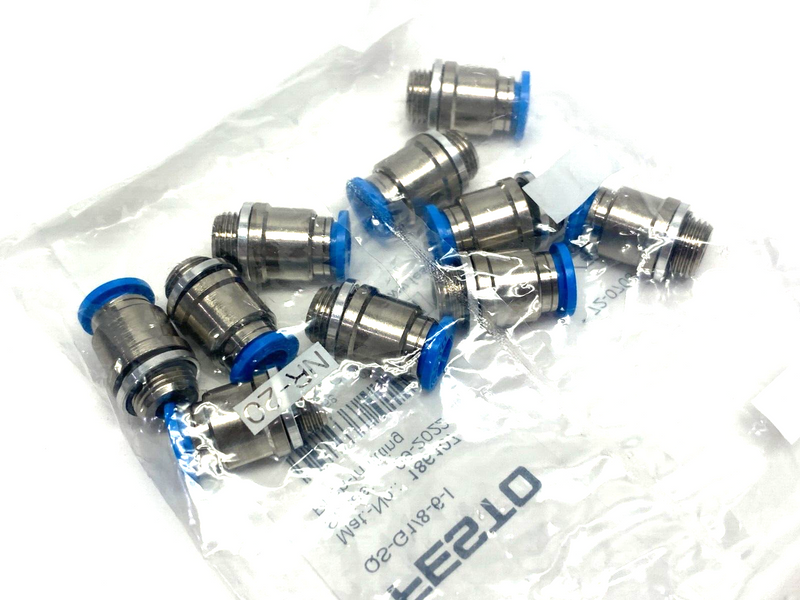 Festo QS-G1/8-6-I Push-In Fitting Male Thread 6mm OD Tube 186107 PKG OF 10 - Maverick Industrial Sales