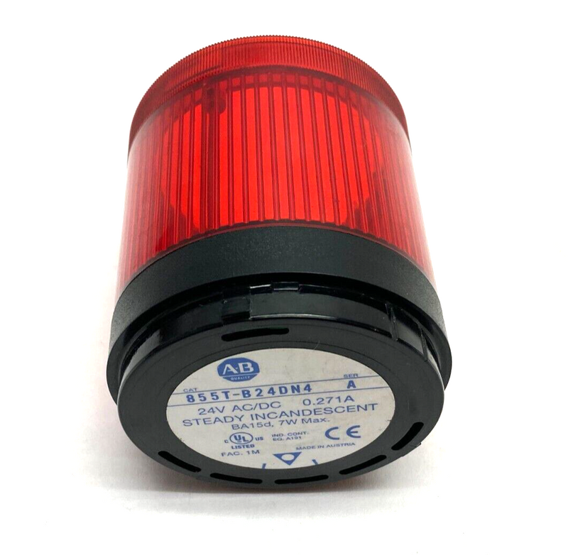 Allen Bradley 855T-B24DN4 Ser. A Steady Incandescent Stack Light Red 24V NO BULB - Maverick Industrial Sales