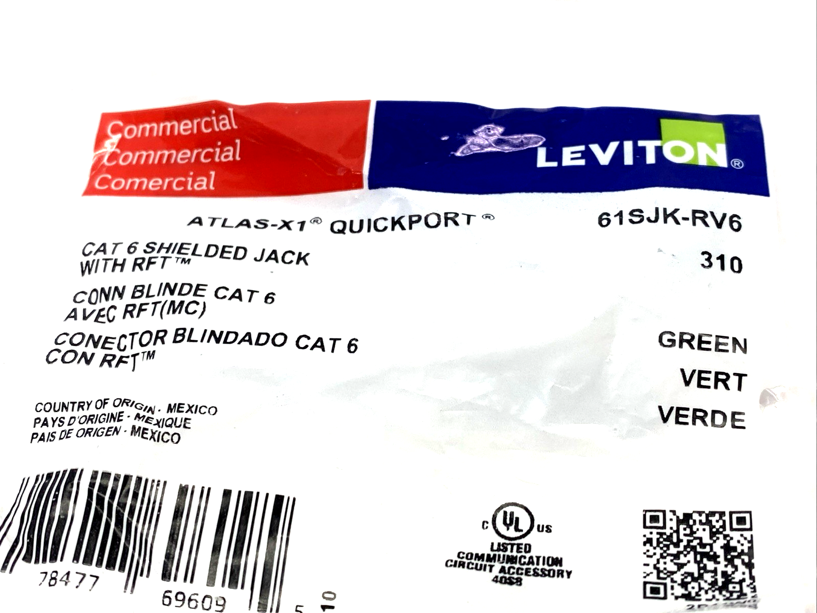 61SJK-RV6 | Leviton ATLAS-X1 Cat 6 Shielded QUICKPORT Jack, Green - New - Maverick Industrial Sales