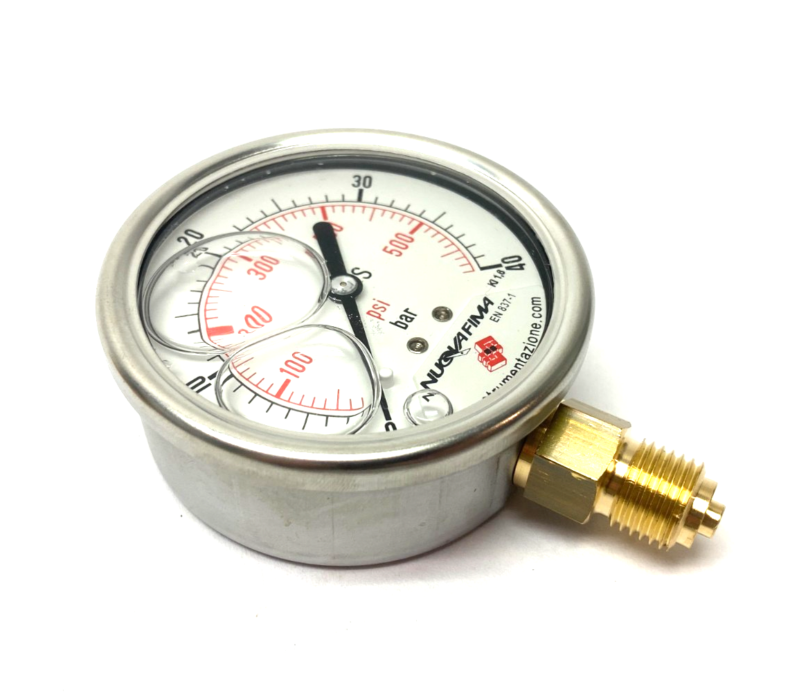 Nuova Fima M63R.GL040G14 Radial Glycerine Manometer 0-40 bar, G 1/4, 63 mm - Maverick Industrial Sales