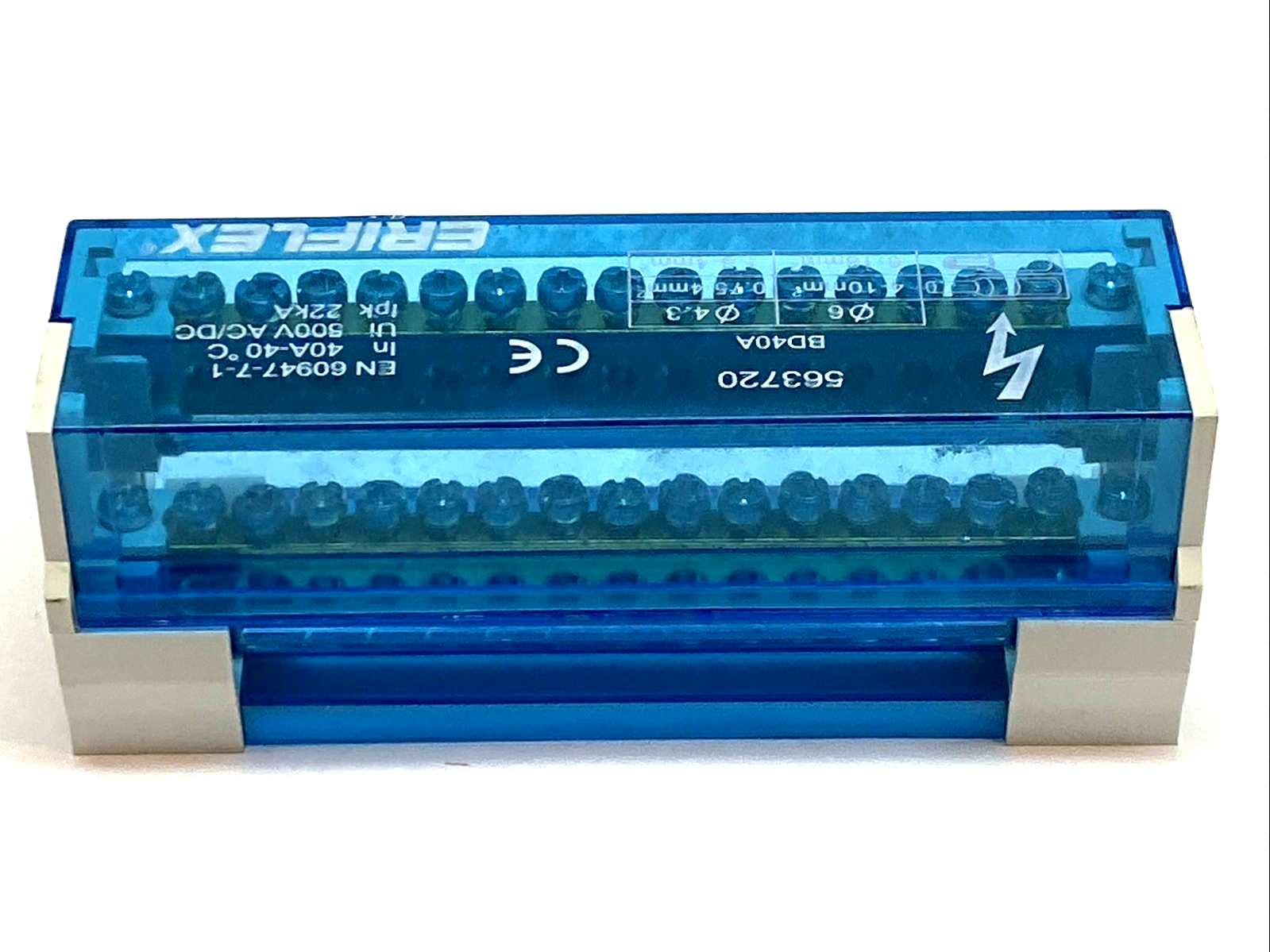 563720 BD‑40A | nVent ERIFLEX 2‑Pole 40A Power Distribution Block DIN‑Rail Mount - Used - Maverick Industrial Sales