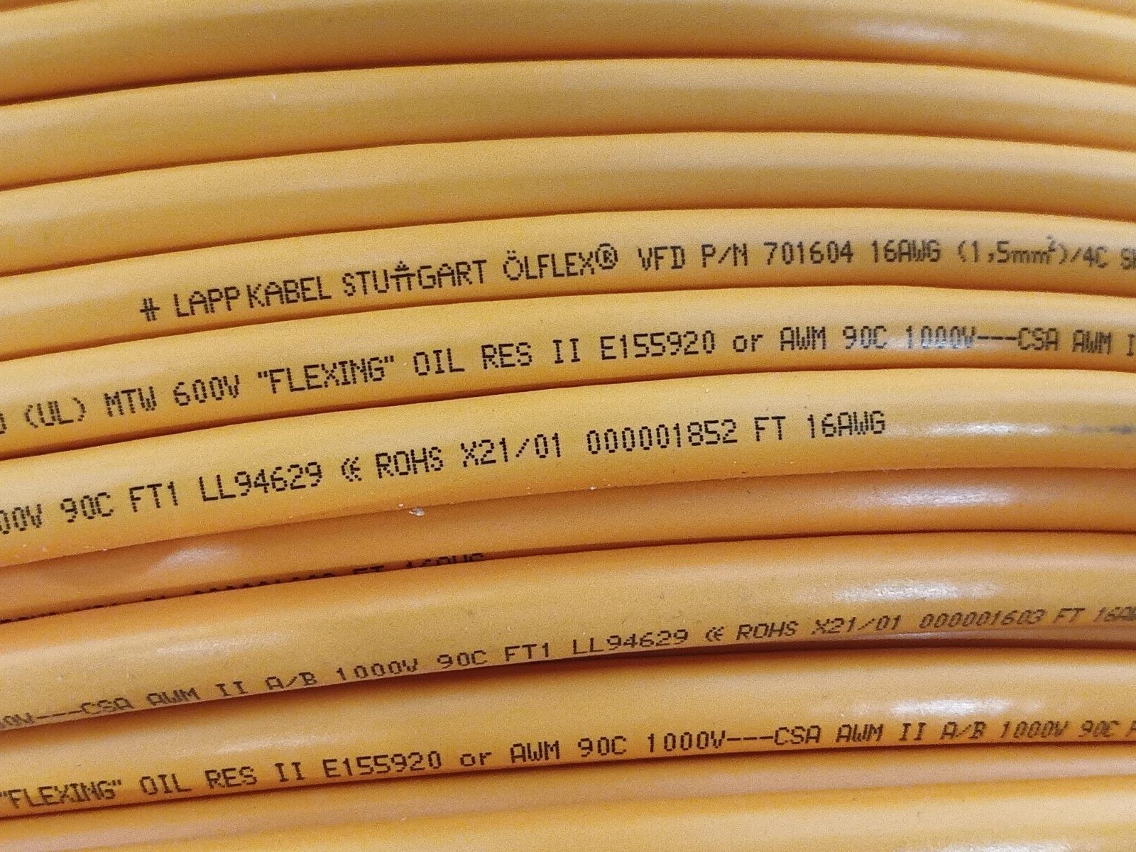 Lapp 701604 Olflex VFD Cable 16 AWG 4C Orange PVC 10' FT - Maverick Industrial Sales