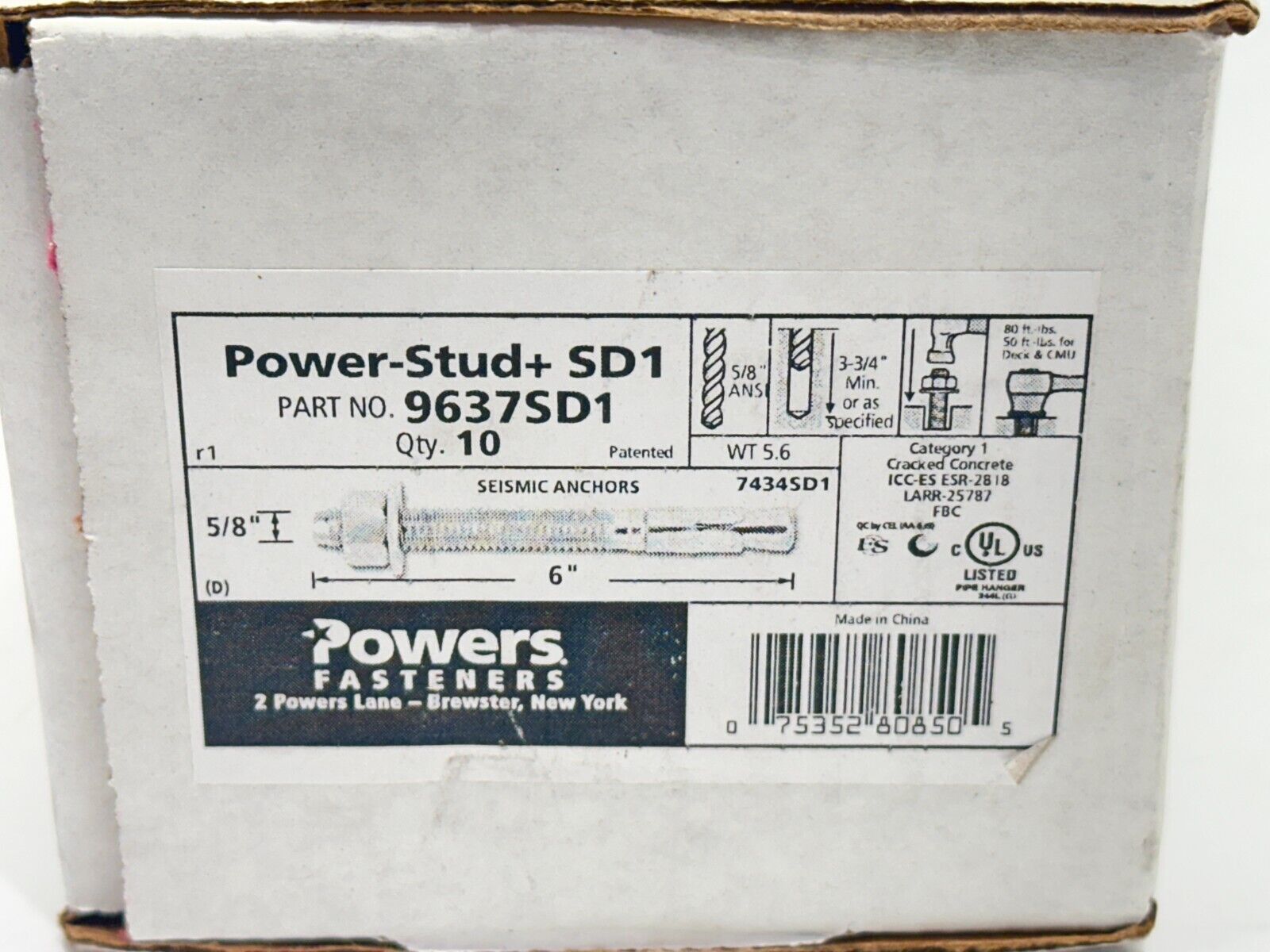 Powers Fasteners 9637SD1 Power-Stud+ SD1 Anchors 5/8" 6" 7434SD1 LOT OF 10 - Maverick Industrial Sales