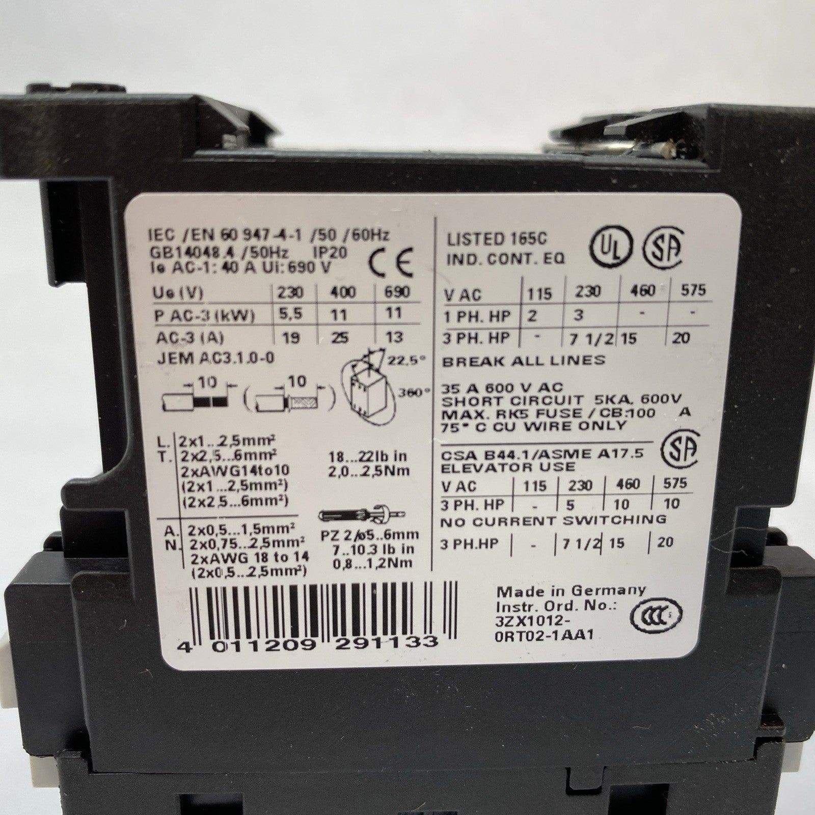 Siemens 3RT1026-1BB40 Power Contactor 3 Pole, AC-3 25 A, 11 kW / 400 V 24 VDC - Maverick Industrial Sales