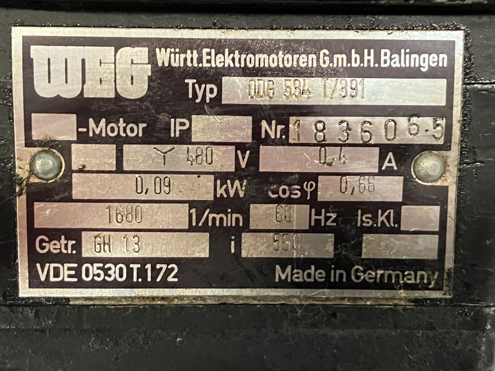 WEG ODG 534 T/391 Motor 3842218261 480V 0.4A 3PH 1680 RPM - Maverick Industrial Sales