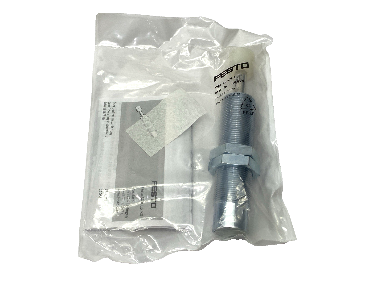 Festo YSR-20-25-C Pneumatic Shock Absorber 25mm Stroke 34574 - Maverick Industrial Sales