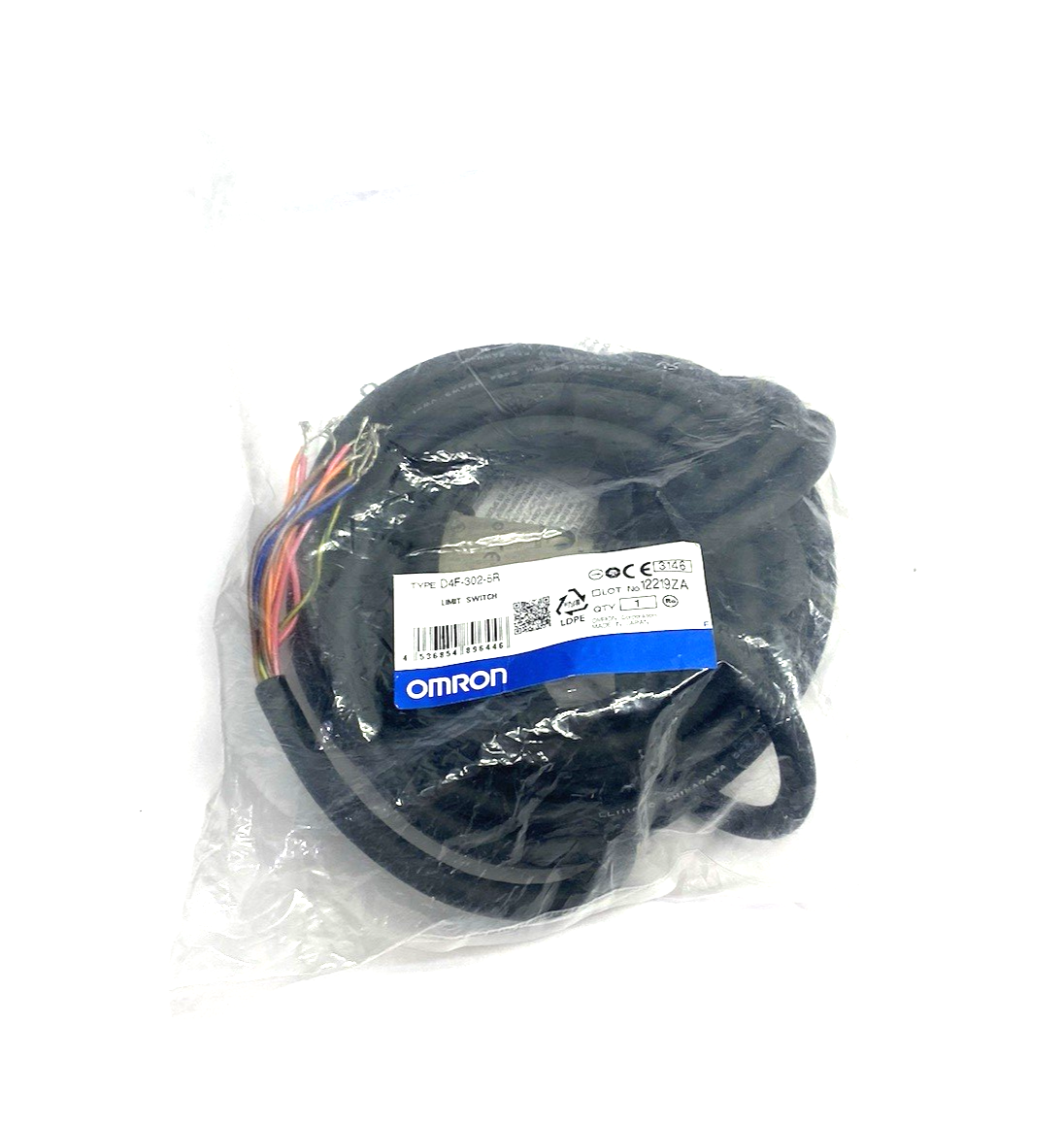 D4F-302-5R | Omron Small Safety Limit Switch, Roller plunger, 2NC/2NO, 5m Cable - New - Maverick Industrial Sales