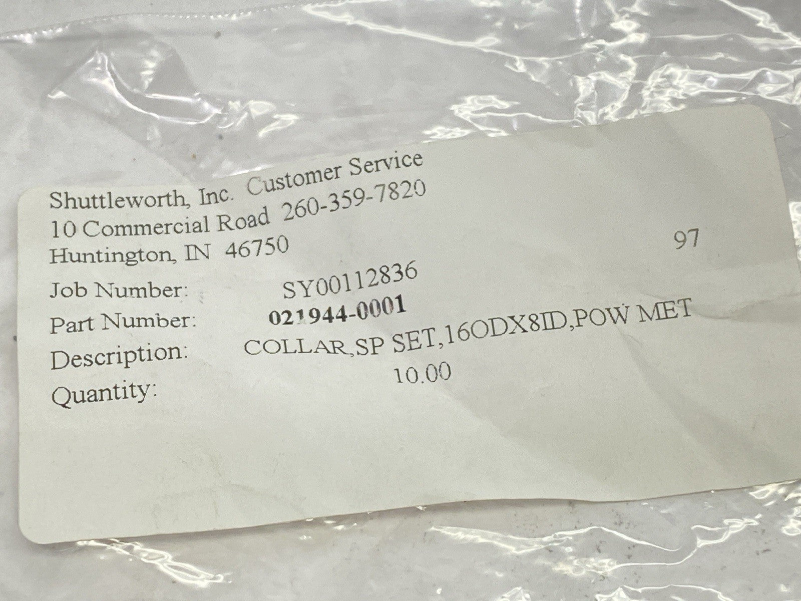 021944-0001 | Shuttleworth Collar 16mm OD 8mm ID LOT OF 10 - New – Open box - Maverick Industrial Sales
