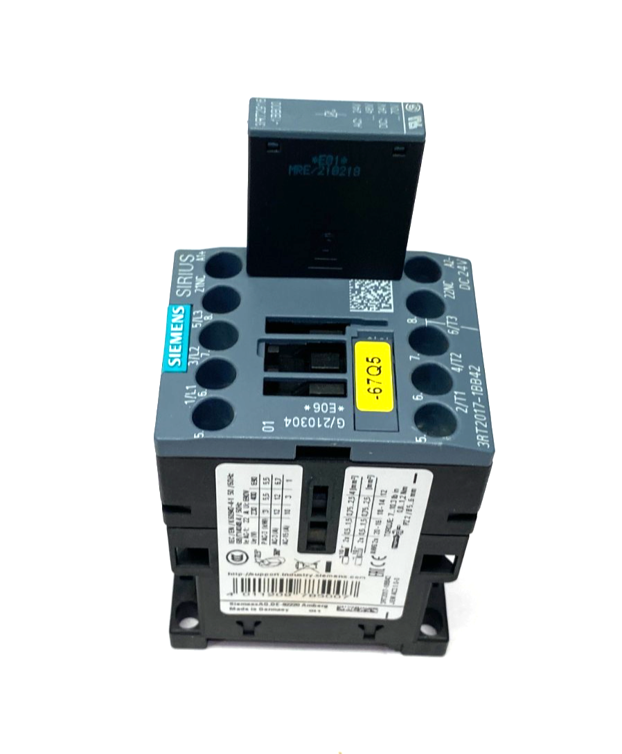 Siemens 3RT2017-1BB42 SIRIUS Power Contactor 3-Pole 12A 400V w/ 3RT2916-1BB00 - Maverick Industrial Sales