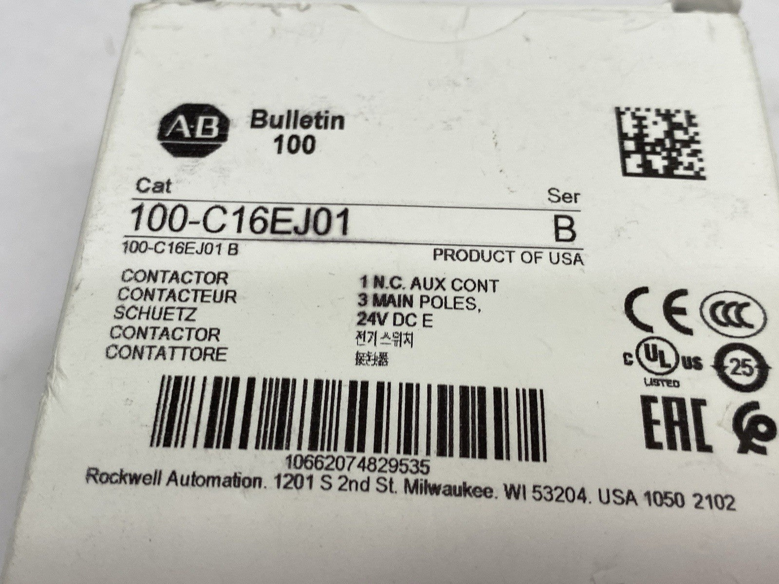 Allen Bradley 100-C16EJ01 Ser. B IEC 16 A Contactor, 0 NO Contact & 1 NC Contact - Maverick Industrial Sales