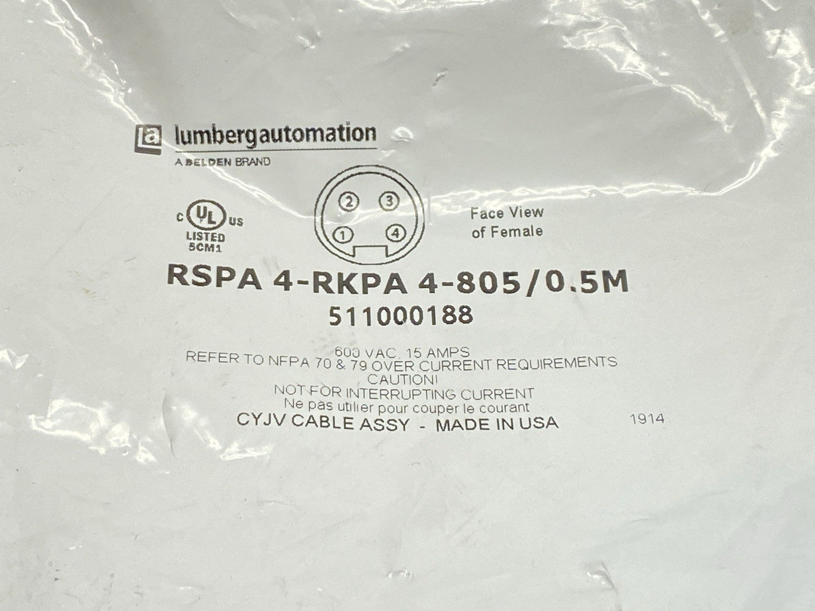 RSPA 4-RKPA 4-805/0.5M | Lumberg Automation Mini Power Cordset 0.5m 511000188 - New - Maverick Industrial Sales