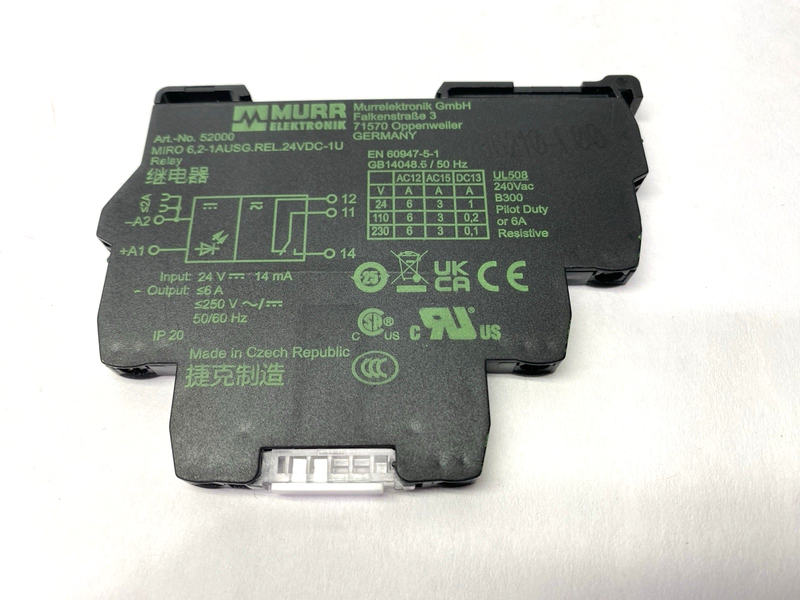 52000 | Murr Elektronik Output Relay MIRO 6,2-1AUSG.REL.24VDC-1U 6A 24VDC - Used - Maverick Industrial Sales