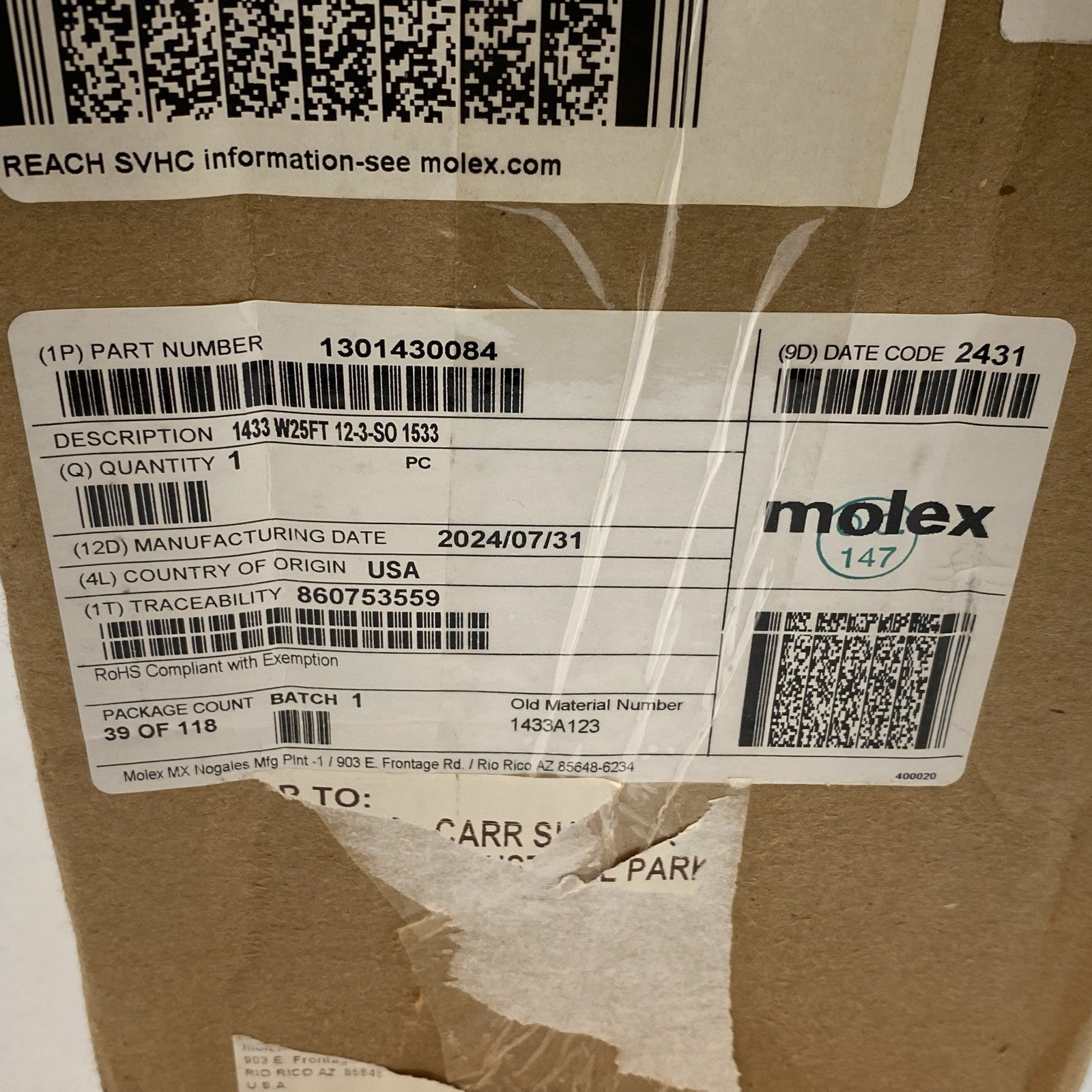 Molex 1301430084 Super-Safeway Cordset NEMA 5-20 25' 12/3 Yellow M-F 12 AWG - Maverick Industrial Sales