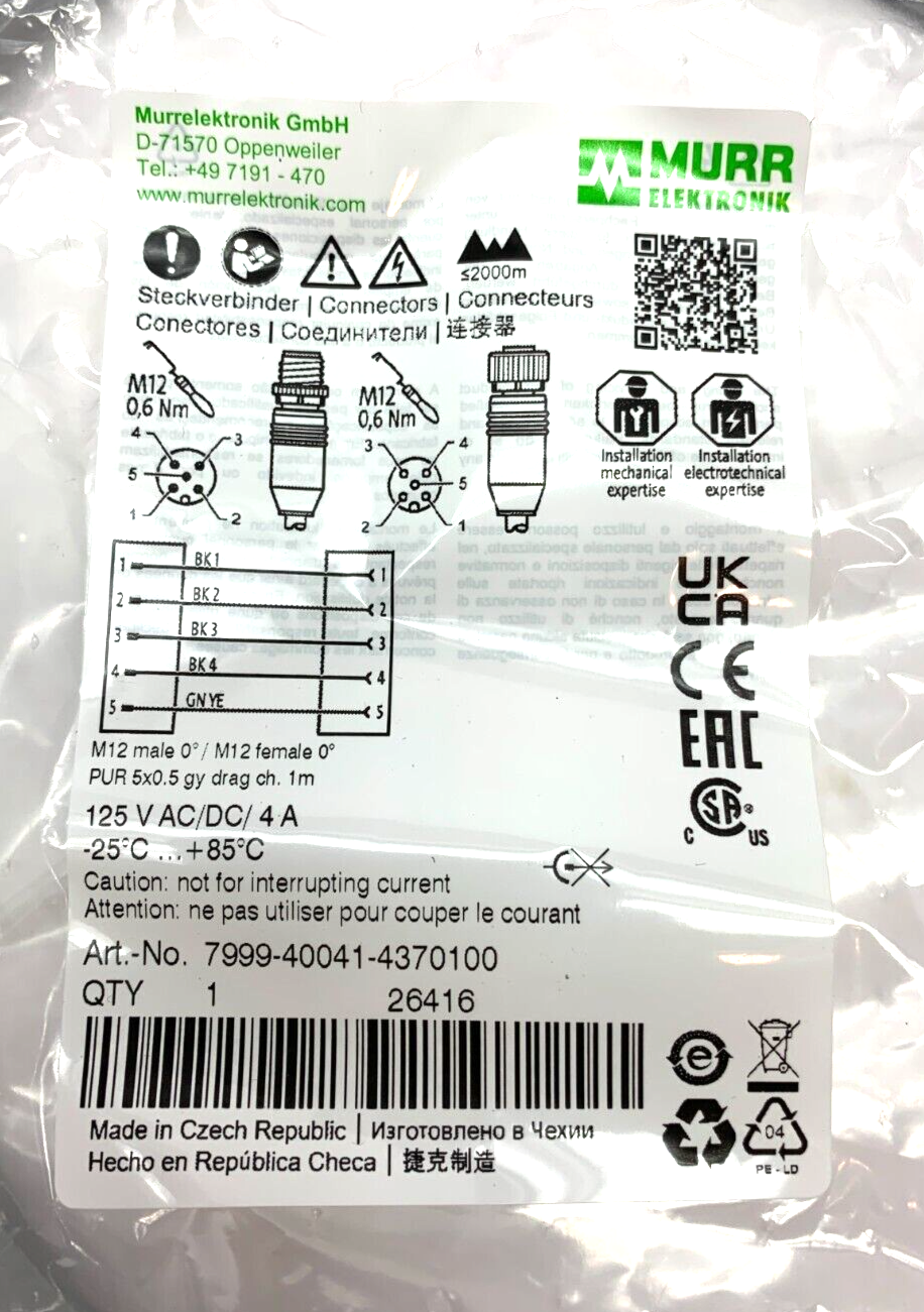 Murrelektronik 7999-40041-4370100 Male Straight M12 Female Straight PUR-JZ 5x0 - Maverick Industrial Sales